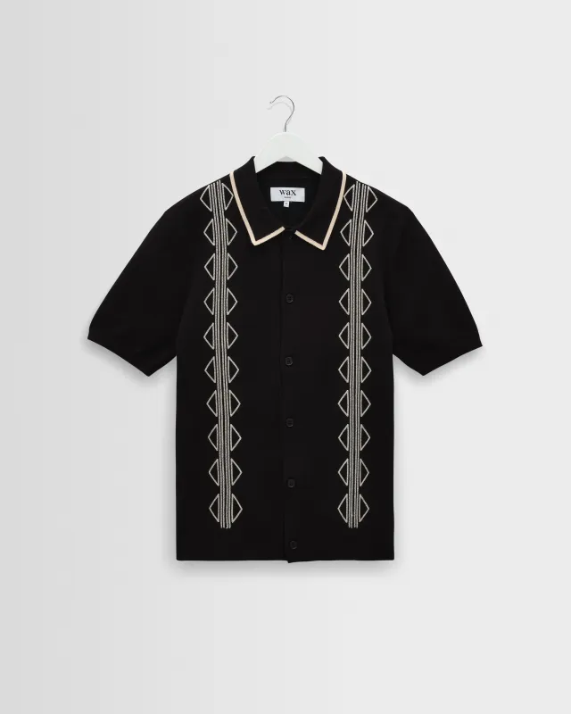 Tellaro - Black And Ecru Retro Embroidered Shirt made by Wax London