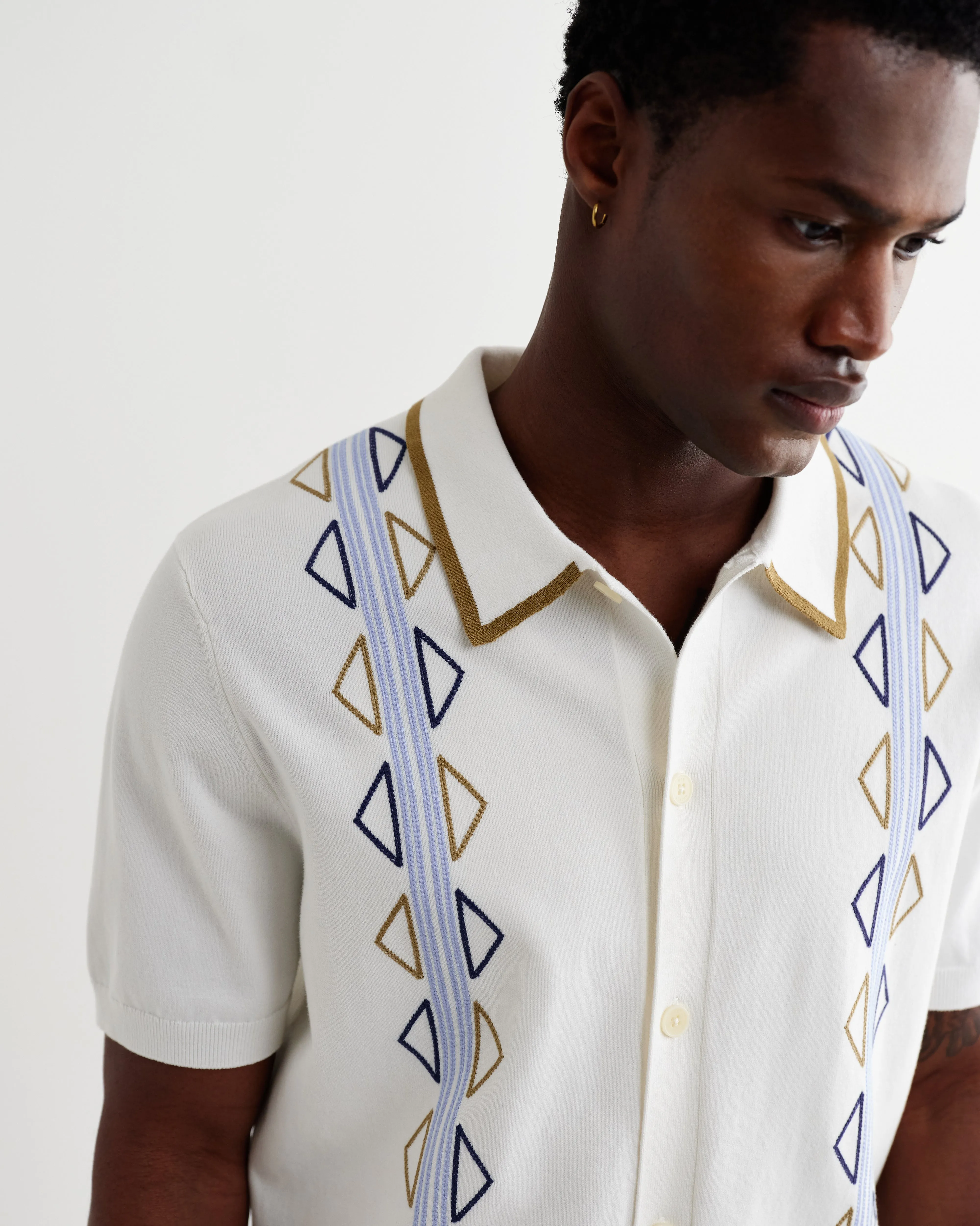 Tellaro - Ecru And Blue Retro Embroidered Shirt sold by Wax London product image thumbnail 5