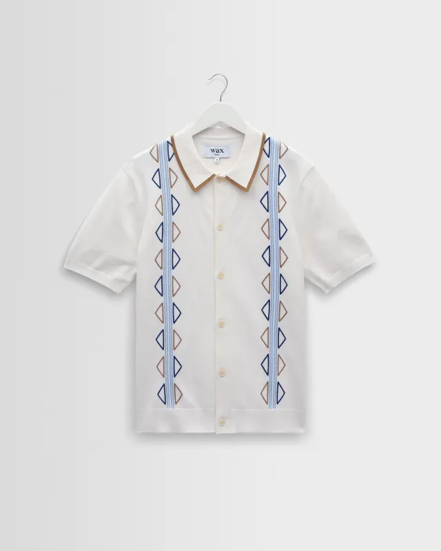 Tellaro - Ecru And Blue Retro Embroidered Shirt made by Wax London