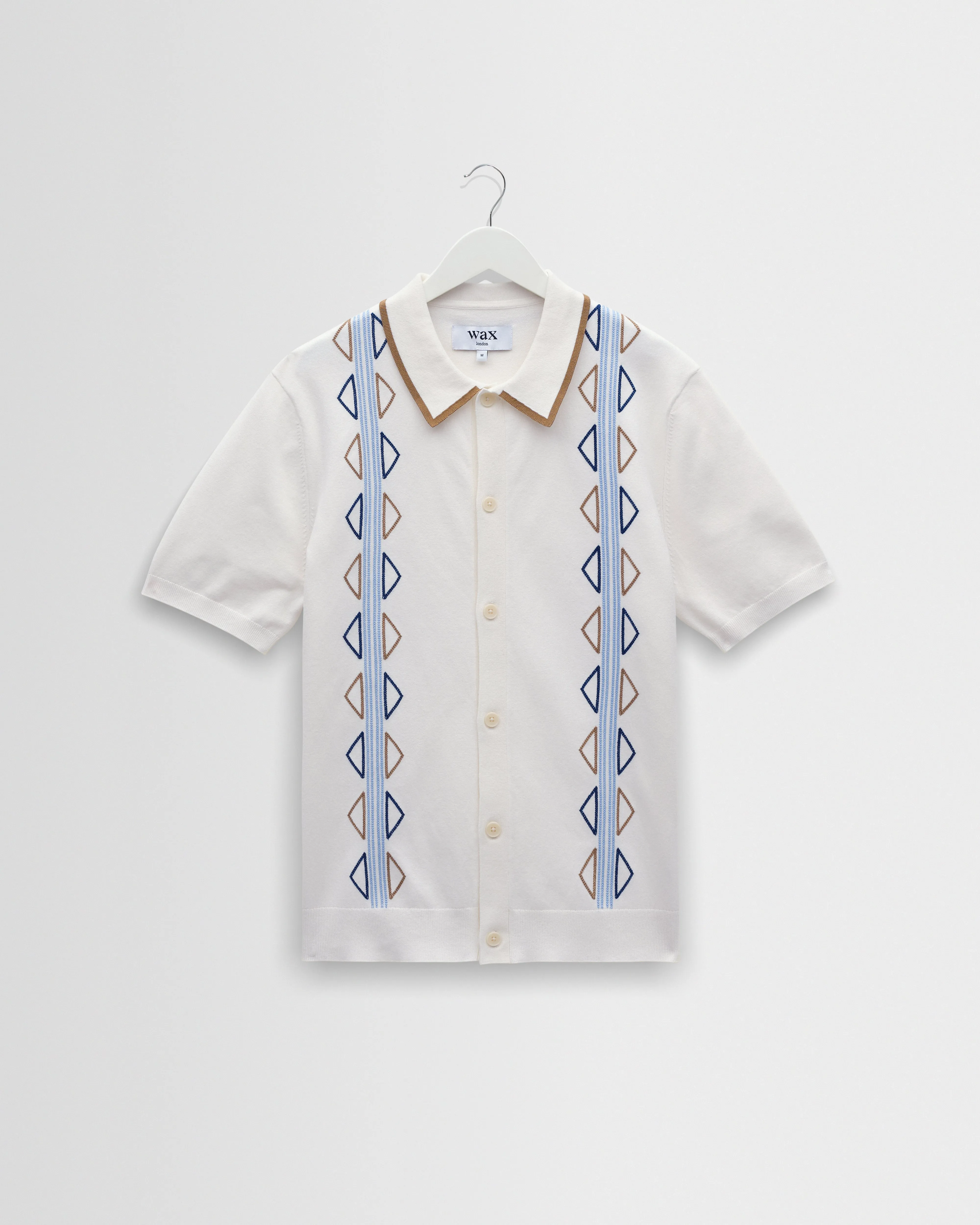 Tellaro - Ecru And Blue Retro Embroidered Shirt sold by Wax London