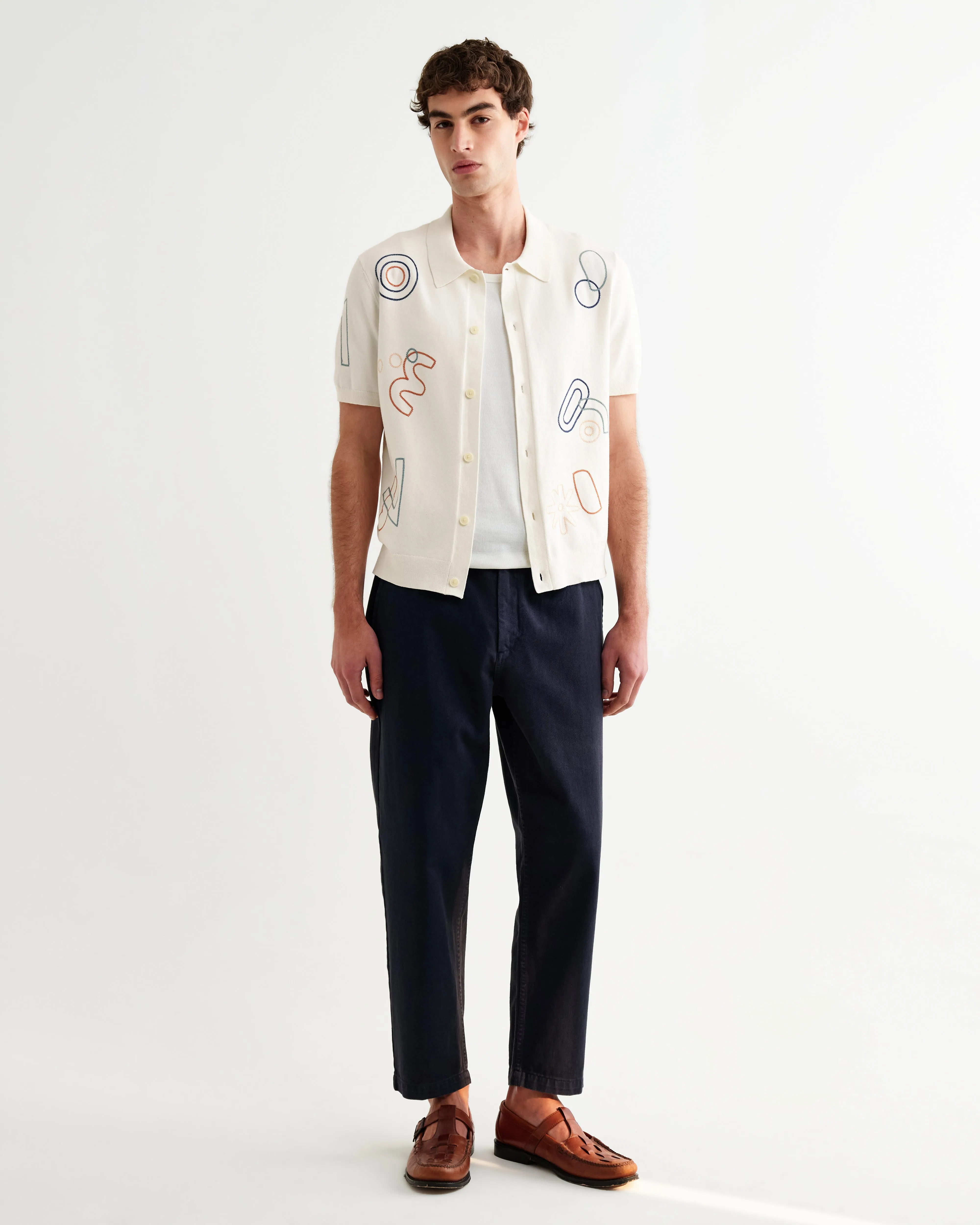 Tellaro - Ecru And Multicolour Shapes Embroidered Shirt sold by Wax London product image thumbnail 4