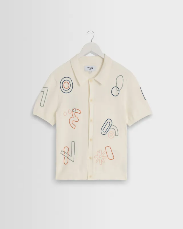 Tellaro - Ecru And Multicolour Shapes Embroidered Shirt made by Wax London