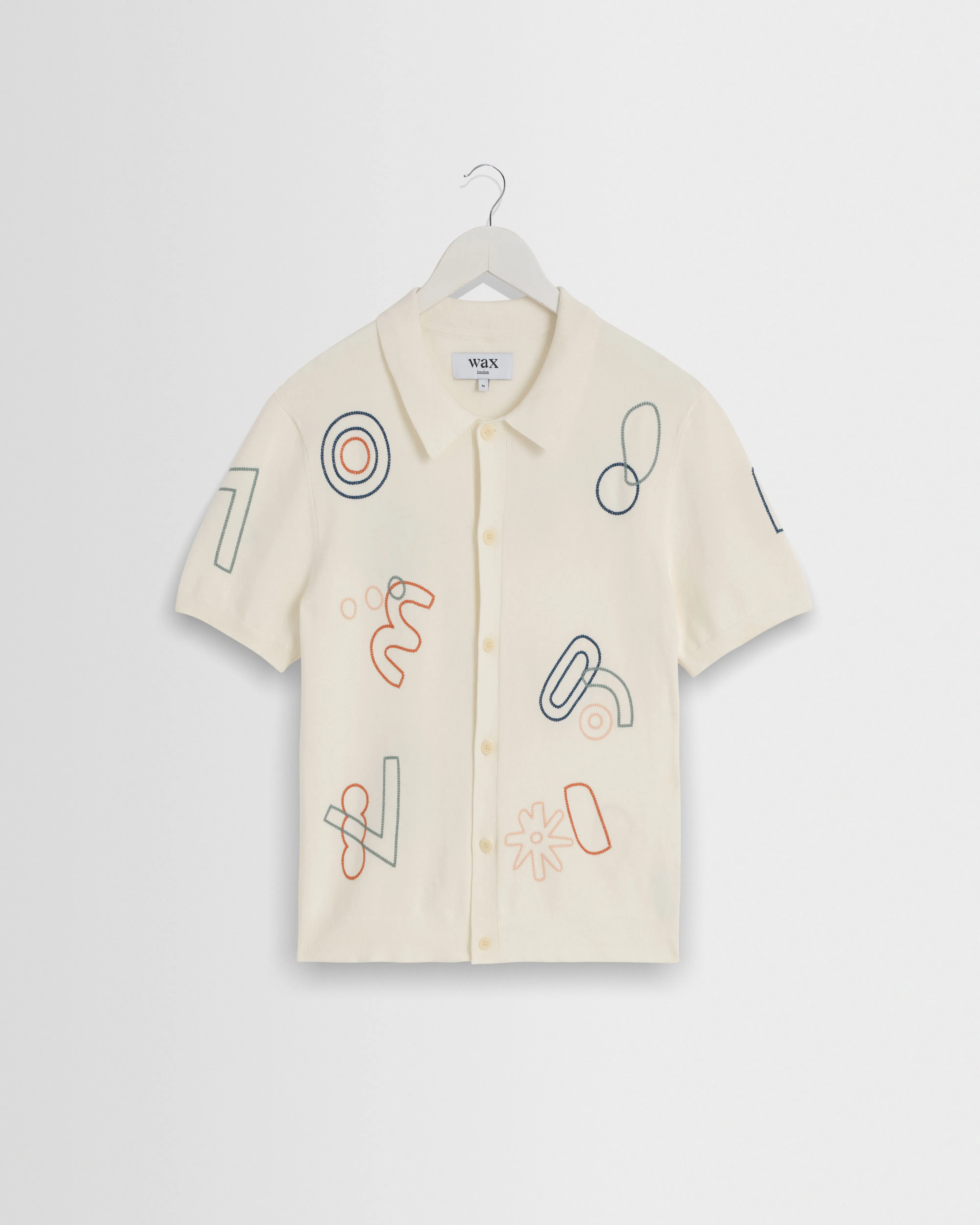Tellaro - Ecru And Multicolour Shapes Embroidered Shirt sold by Wax London
