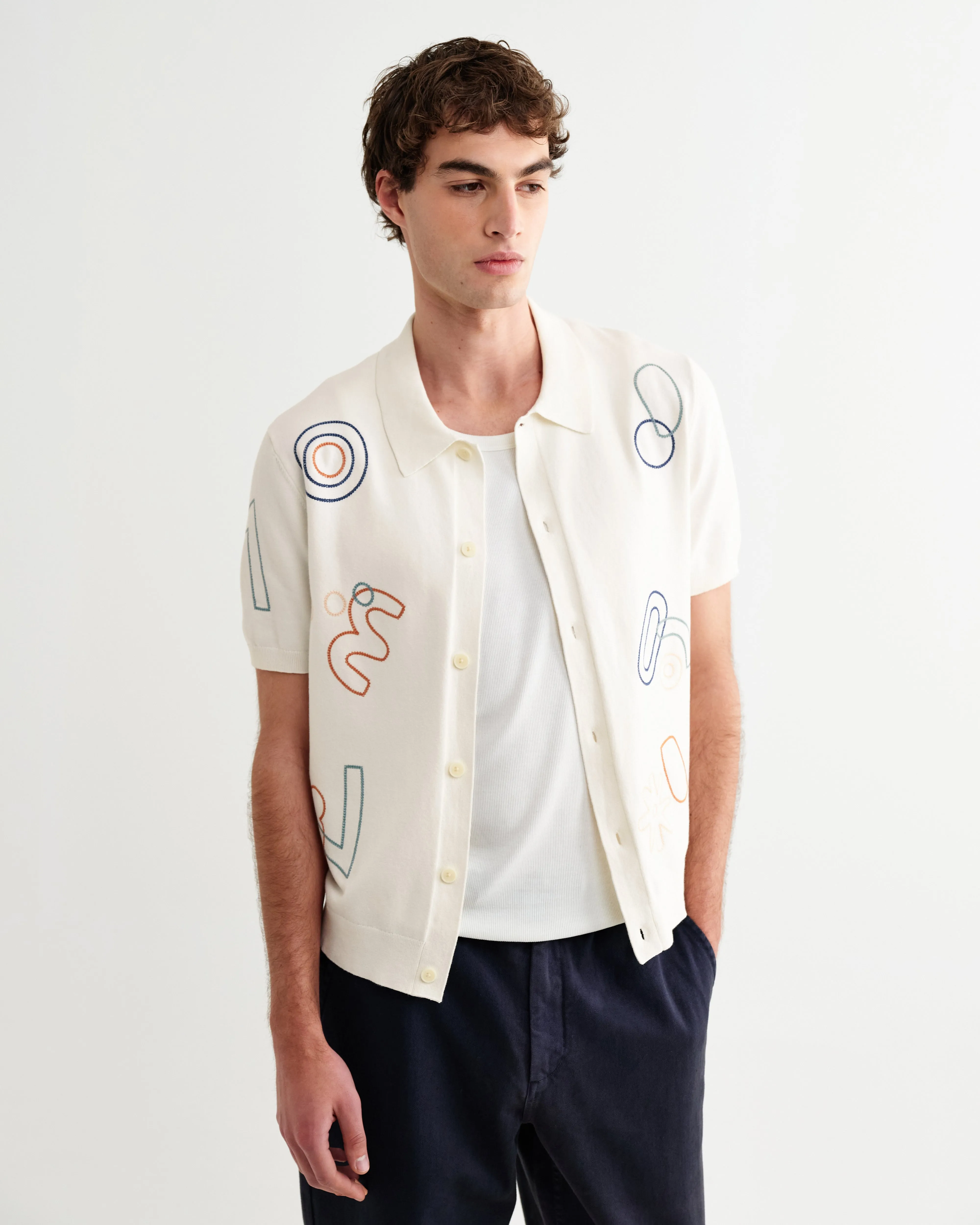 Tellaro - Ecru And Multicolour Shapes Embroidered Shirt sold by Wax London product image thumbnail 2