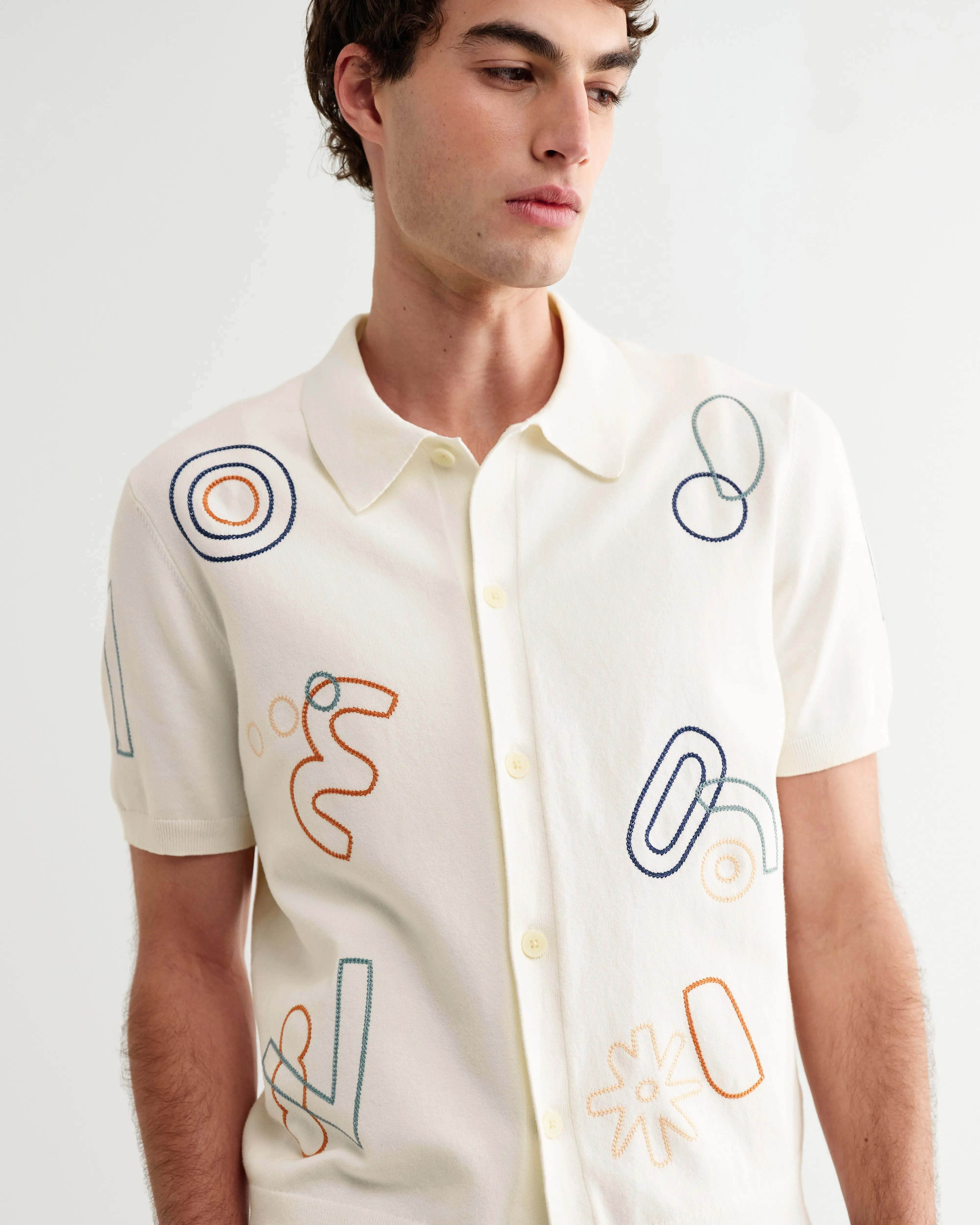 Tellaro - Ecru And Multicolour Shapes Embroidered Shirt sold by Wax London product image thumbnail 3