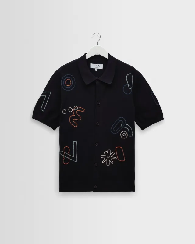 Tellaro - Navy And Multicolour Shapes Embroidered Shirt made by Wax London