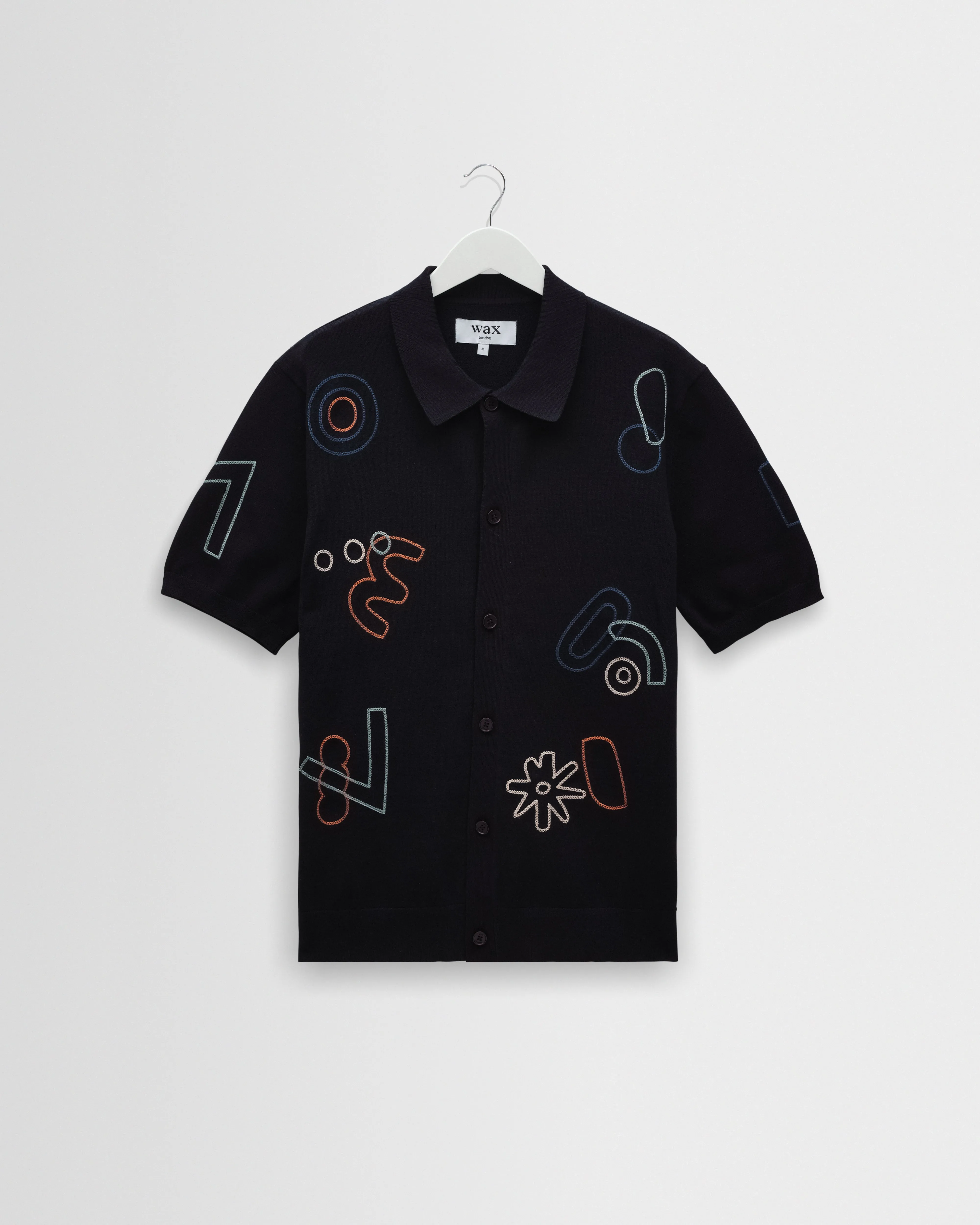 Tellaro - Navy And Multicolour Shapes Embroidered Shirt sold by Wax London