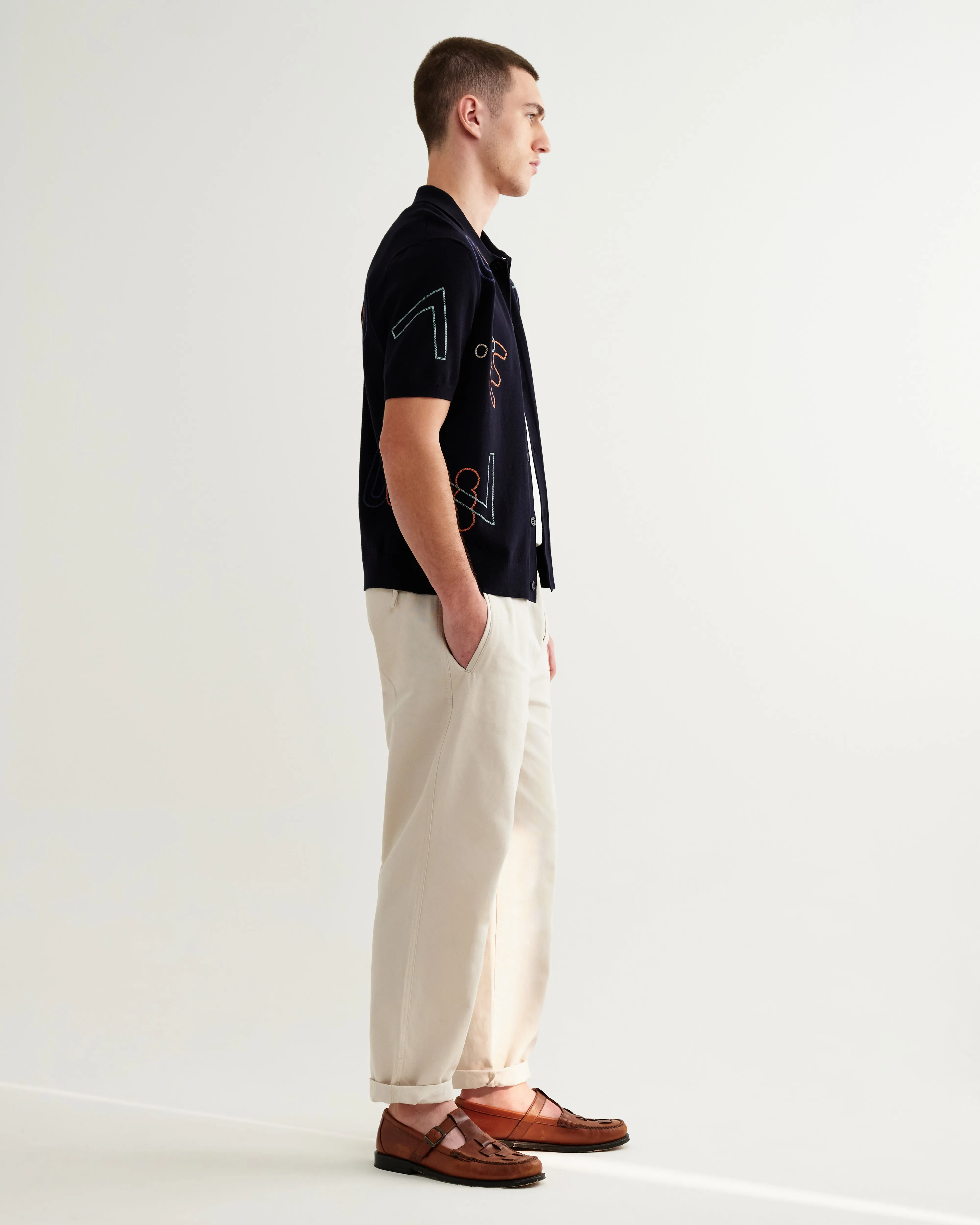Tellaro - Navy And Multicolour Shapes Embroidered Shirt sold by Wax London product image thumbnail 5