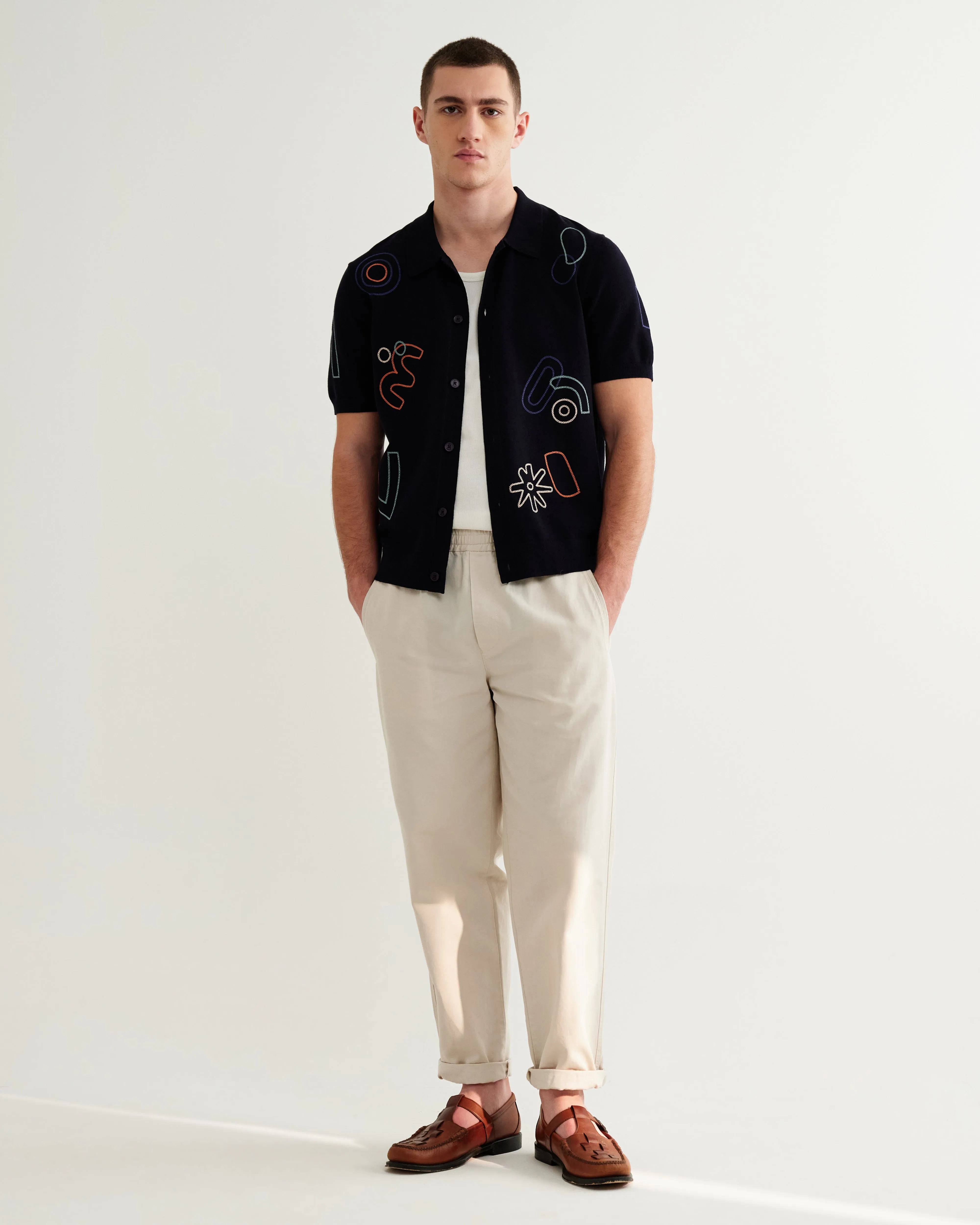 Tellaro - Navy And Multicolour Shapes Embroidered Shirt sold by Wax London product image thumbnail 4