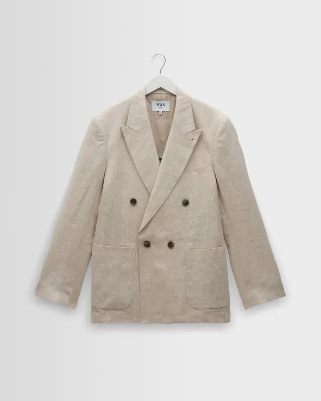 Vigo - Natural Linen Double-Breasted Blazer made by Wax London