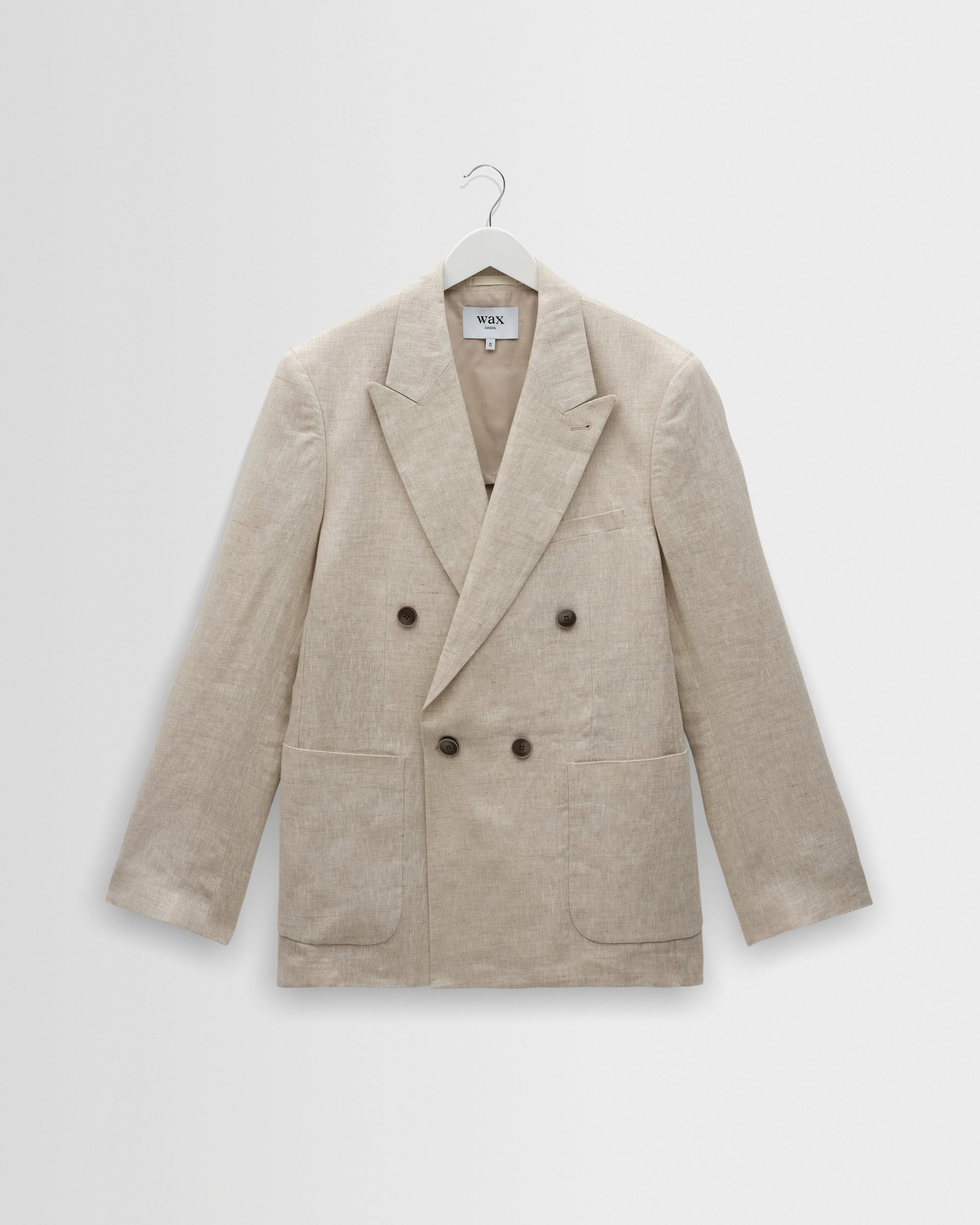 Vigo - Natural Linen Double-Breasted Blazer sold by Wax London