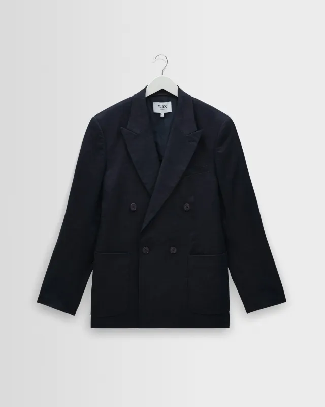 Vigo - Navy Linen Double-Breasted Blazer made by Wax London