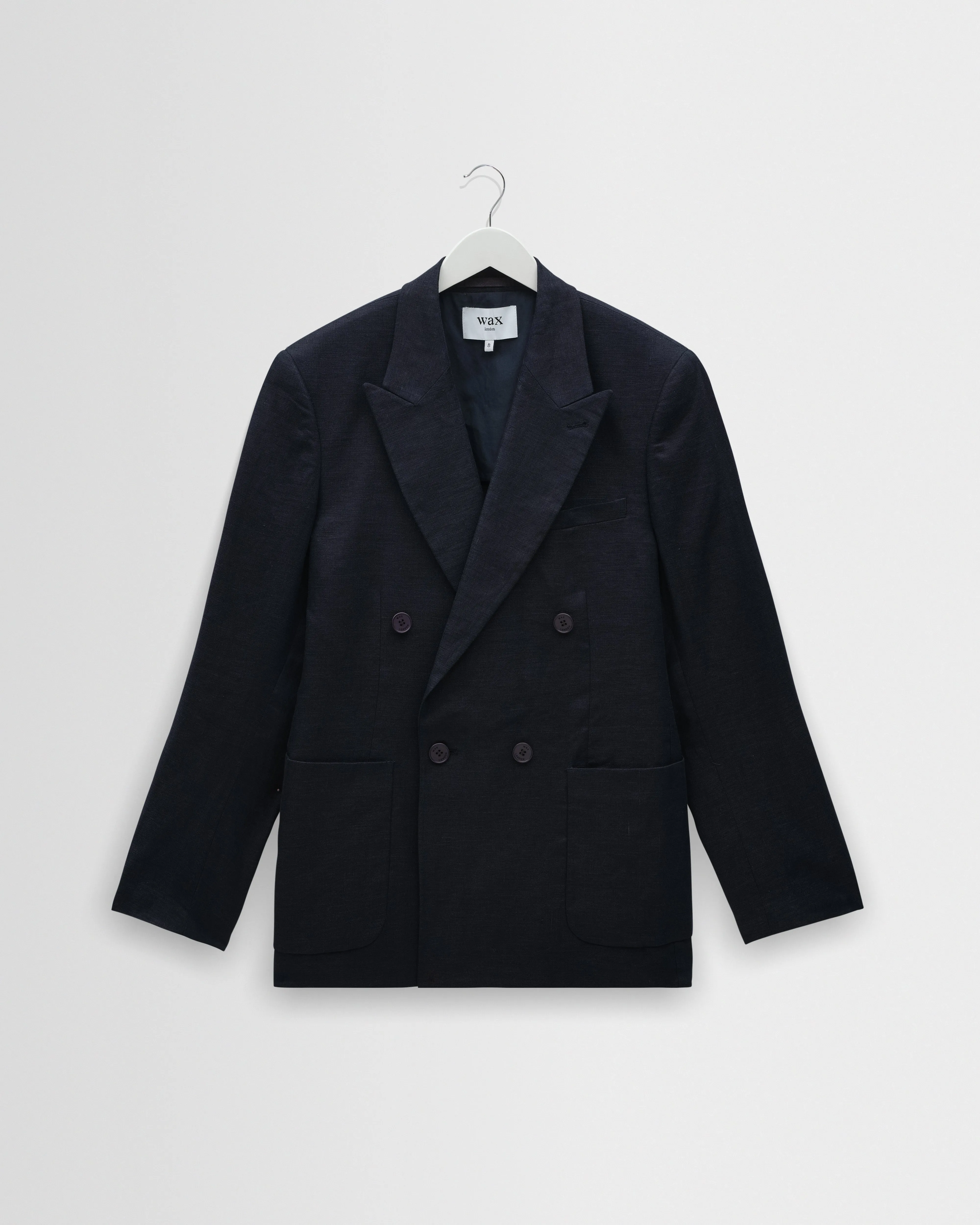 Vigo - Navy Linen Double-Breasted Blazer sold by Wax London