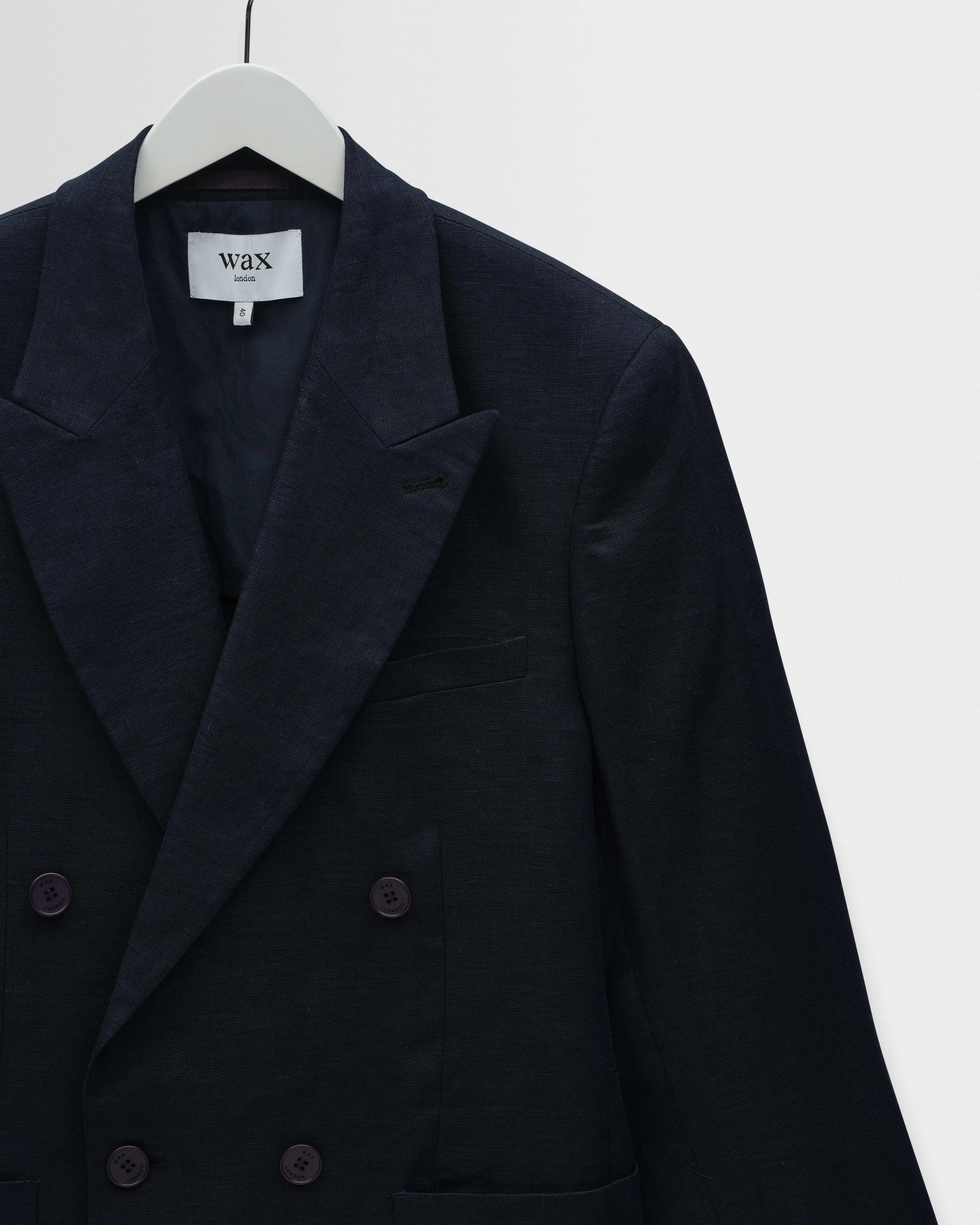 Vigo - Navy Linen Double-Breasted Blazer sold by Wax London product image thumbnail 2