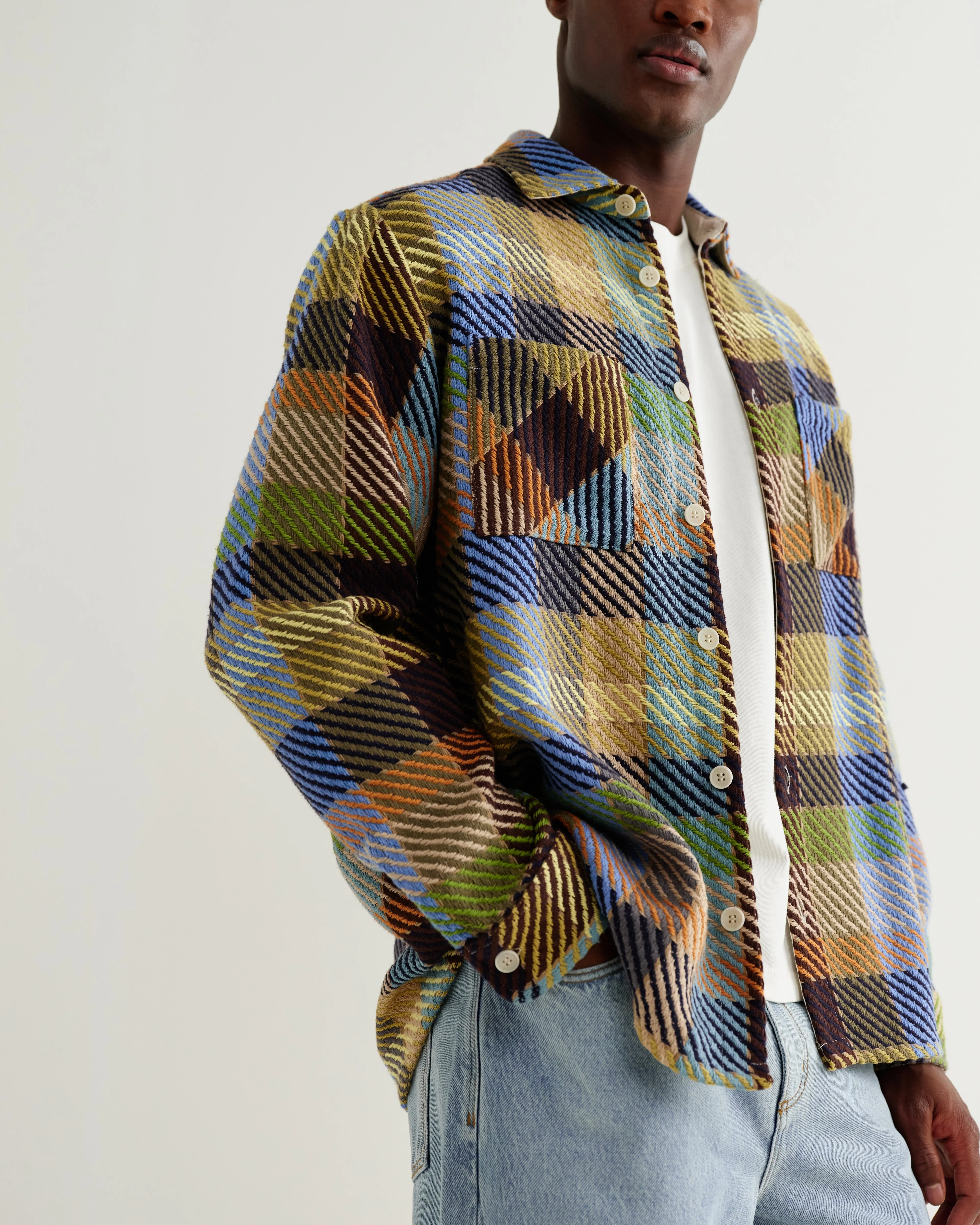 Whiting - Khaki And Multicolour Pike Check Overshirt sold by Wax London product image thumbnail 3