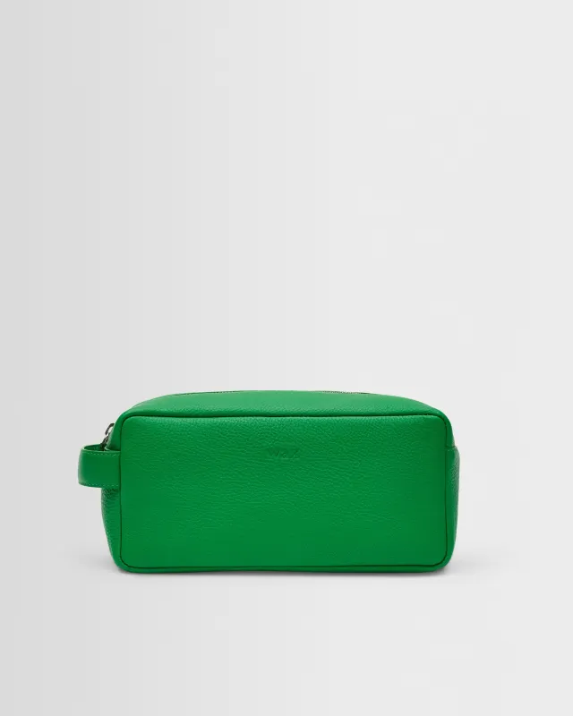 Wells - Bright Green Grain Leather Washbag made by Wax London