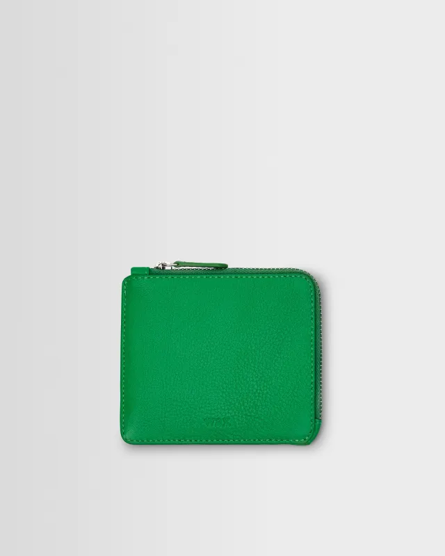 Harford - Bright Green Leather Zip Wallet sold by Wax London