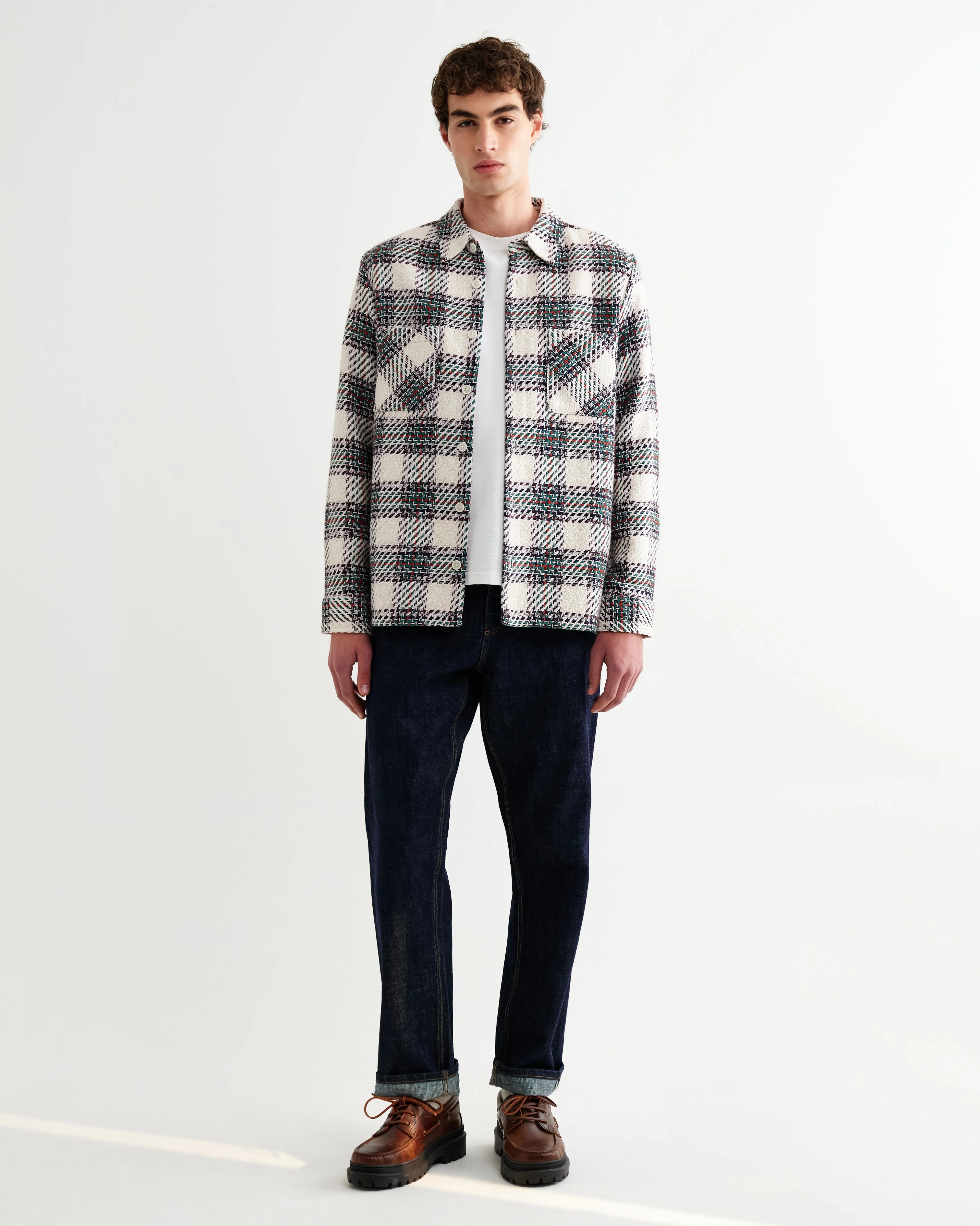 Whiting - Ecru And Green Hutton Check Overshirt sold by Wax London product image thumbnail 4