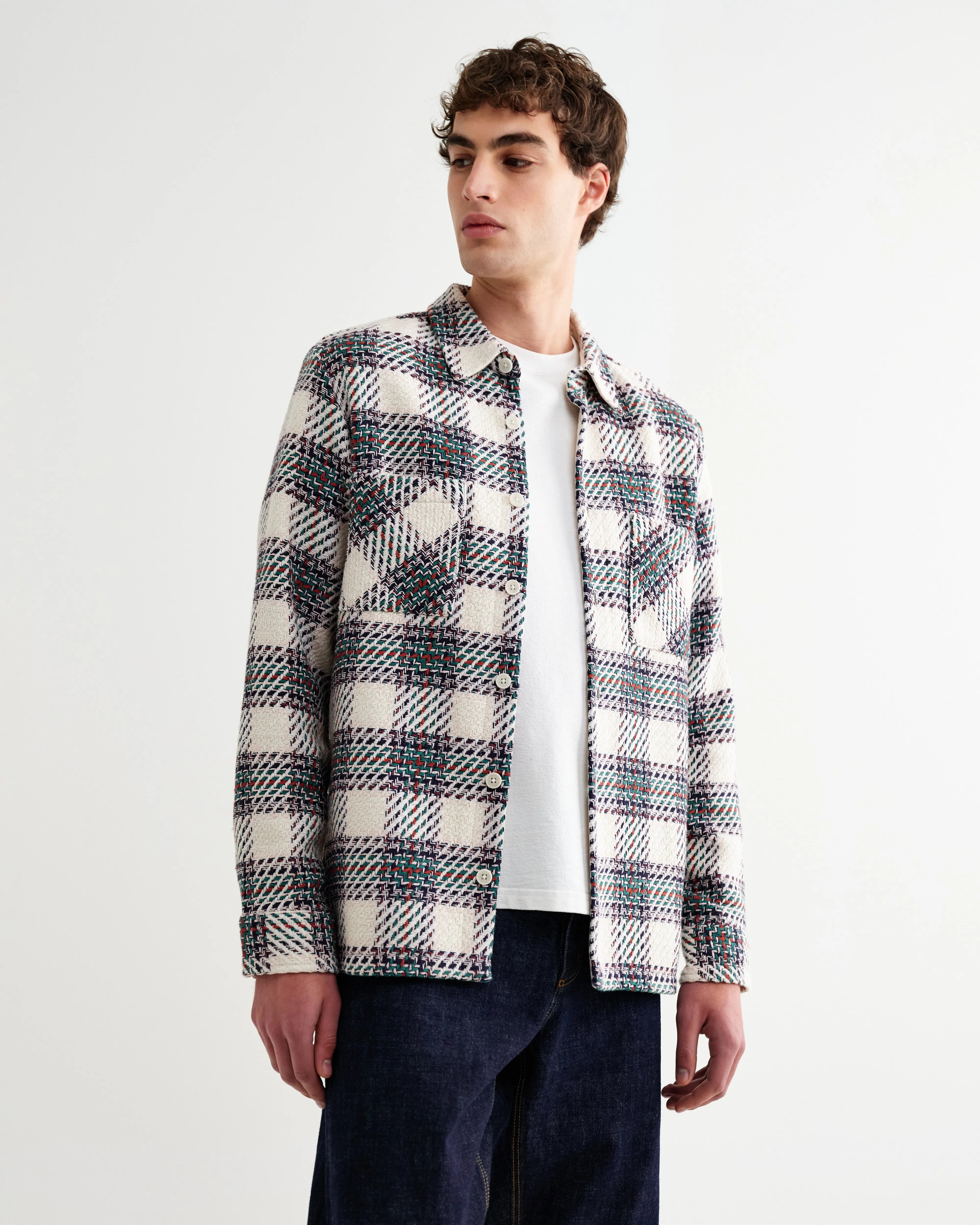 Whiting - Ecru And Green Hutton Check Overshirt sold by Wax London product image thumbnail 2