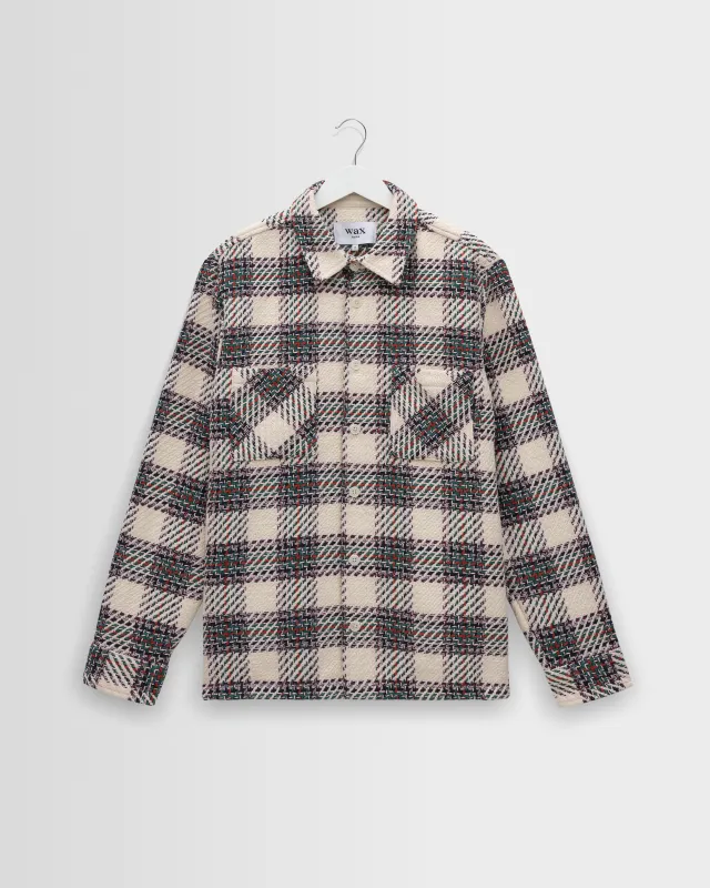 Whiting - Ecru And Green Hutton Check Overshirt made by Wax London