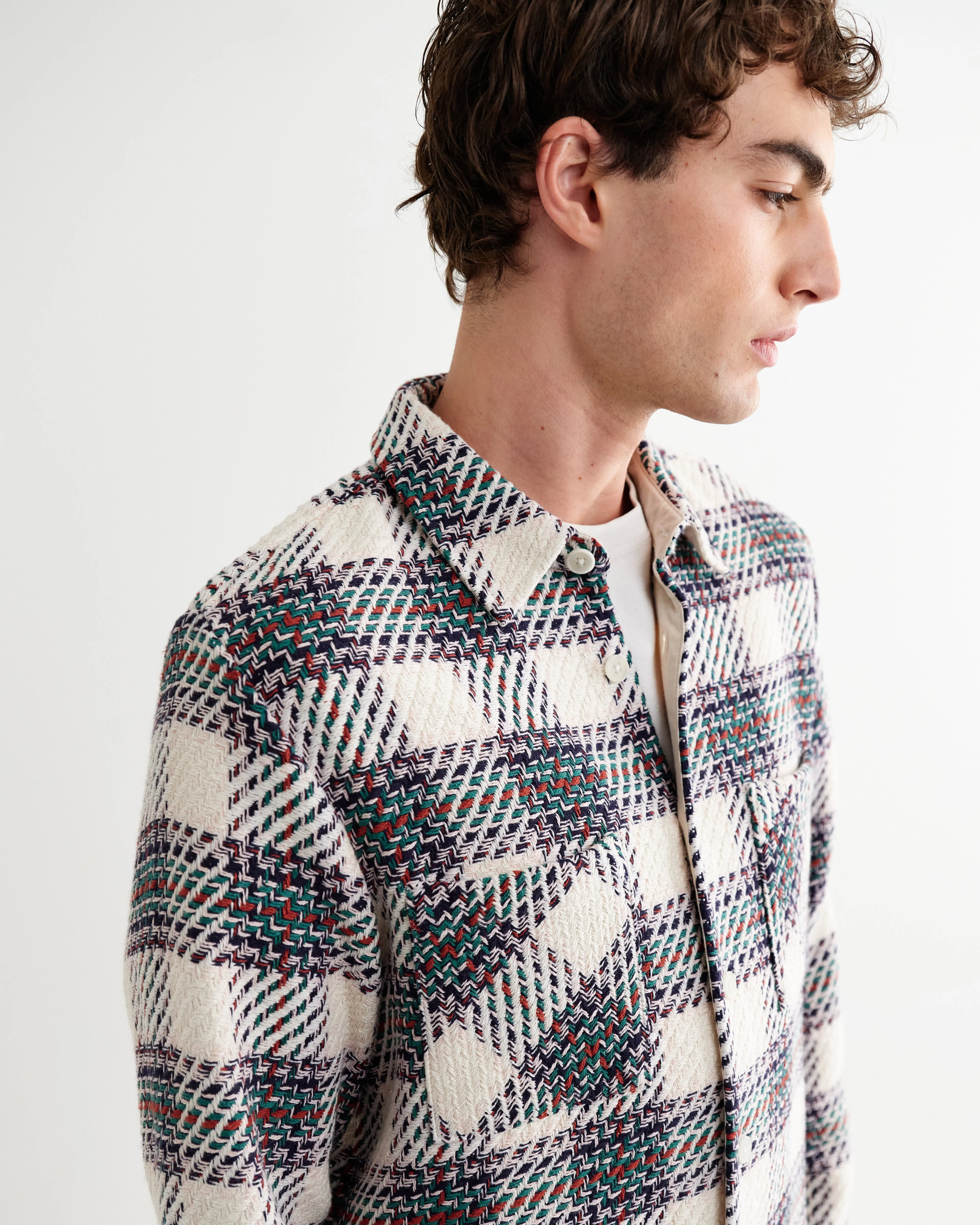 Whiting - Ecru And Green Hutton Check Overshirt sold by Wax London product image thumbnail 3