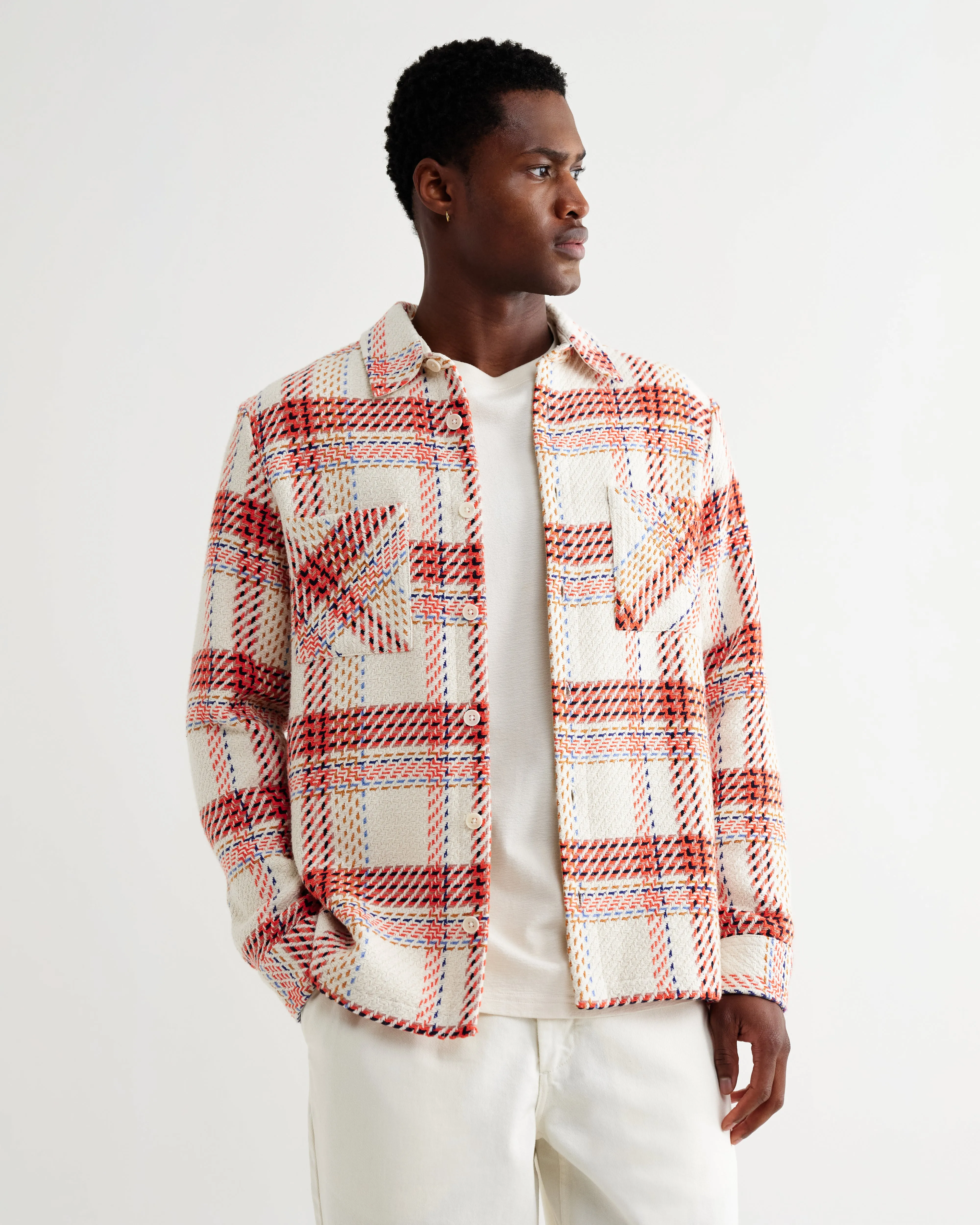 Whiting - Ecru And Red Plaid Weave Overshirt sold by Wax London product image thumbnail 2