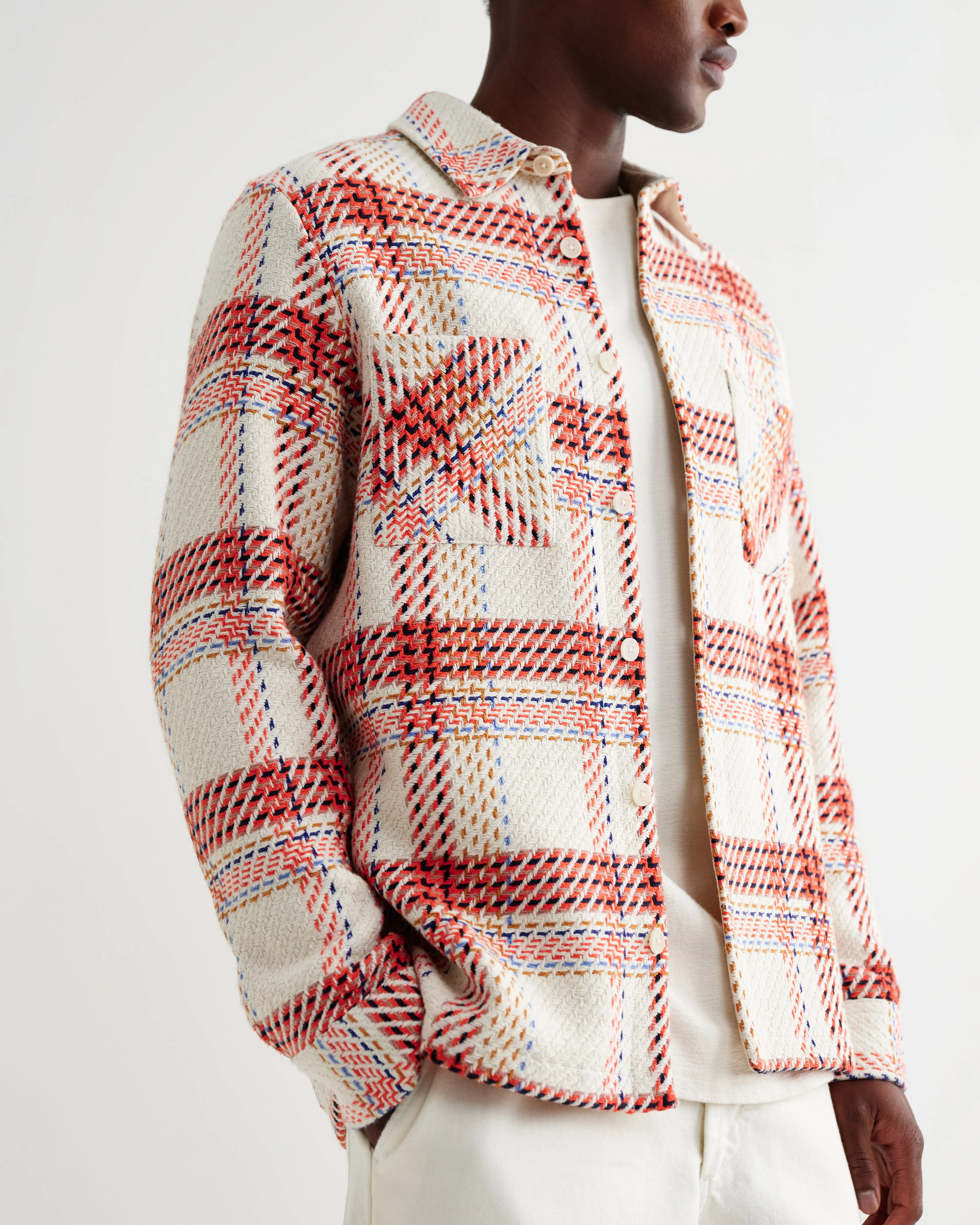 Whiting - Ecru And Red Plaid Weave Overshirt sold by Wax London product image thumbnail 3