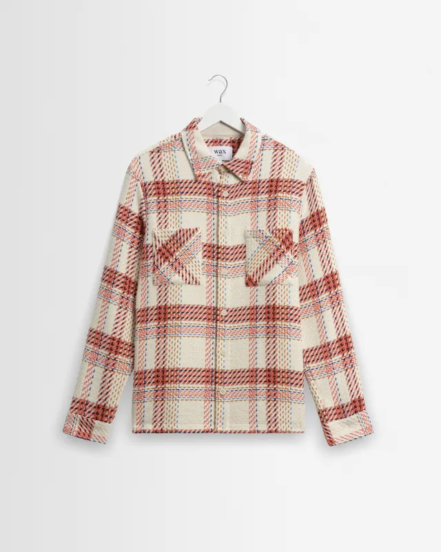 Whiting - Ecru And Red Plaid Weave Overshirt made by Wax London