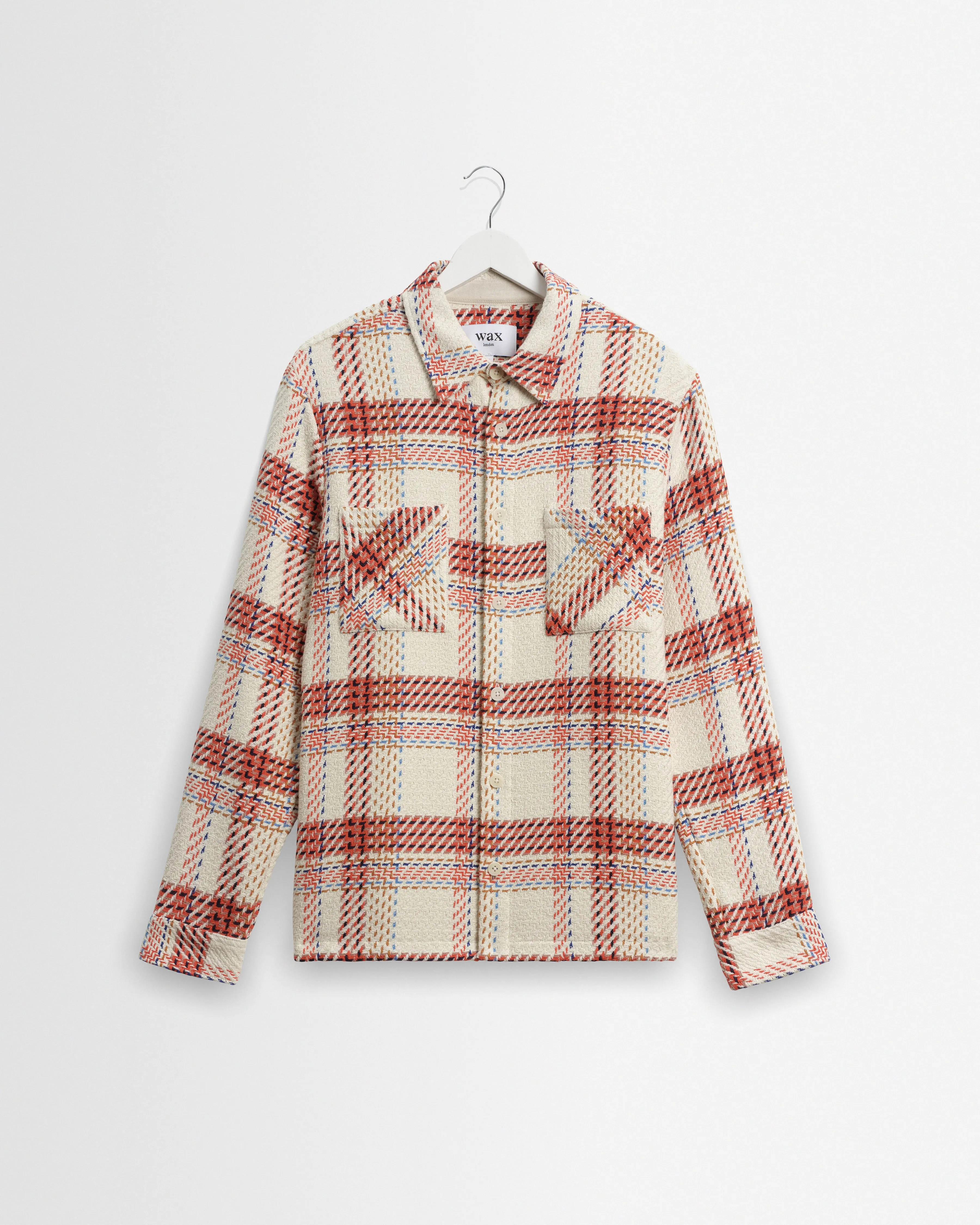 Whiting - Ecru And Red Plaid Weave Overshirt sold by Wax London