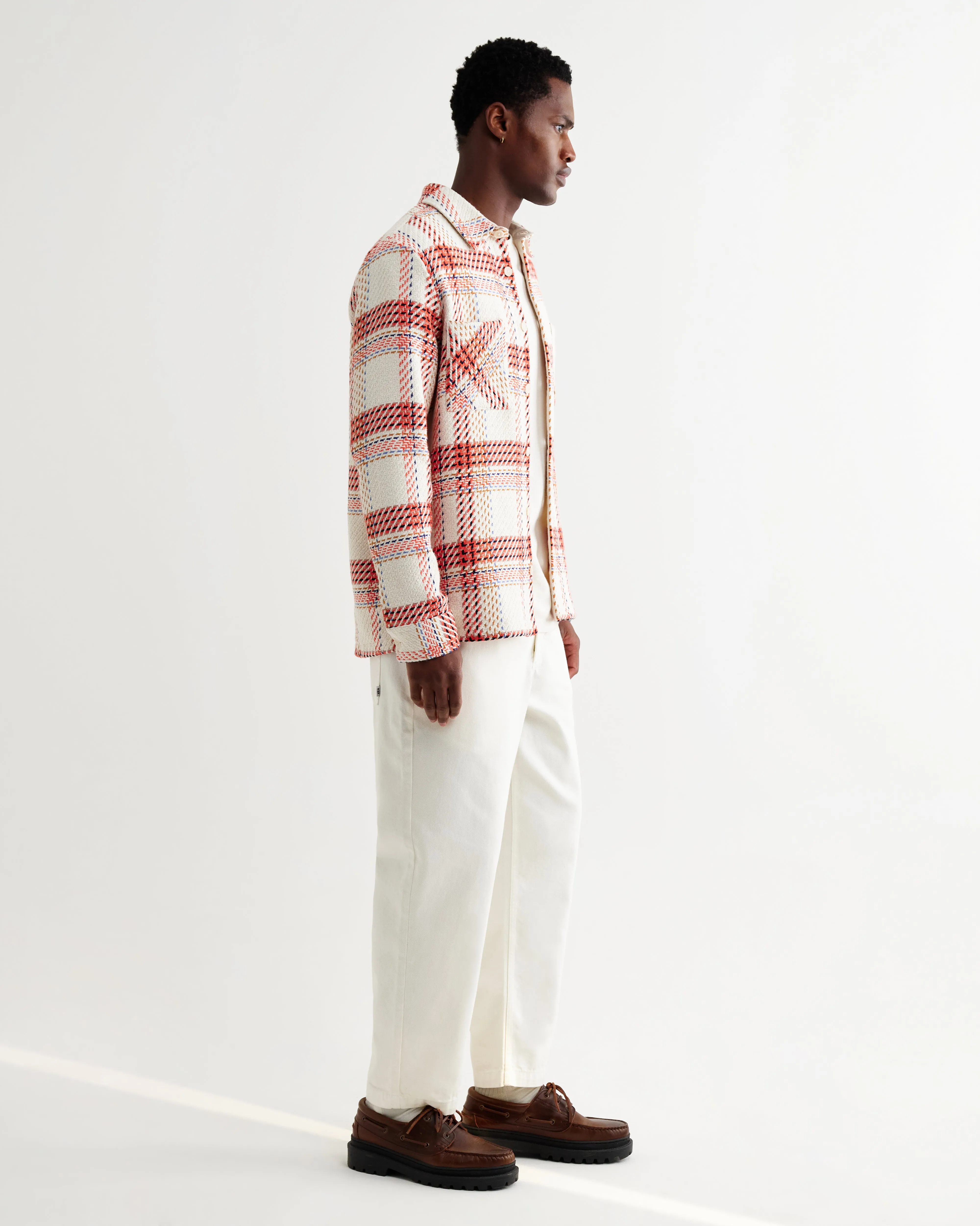 Whiting - Ecru And Red Plaid Weave Overshirt sold by Wax London product image thumbnail 5