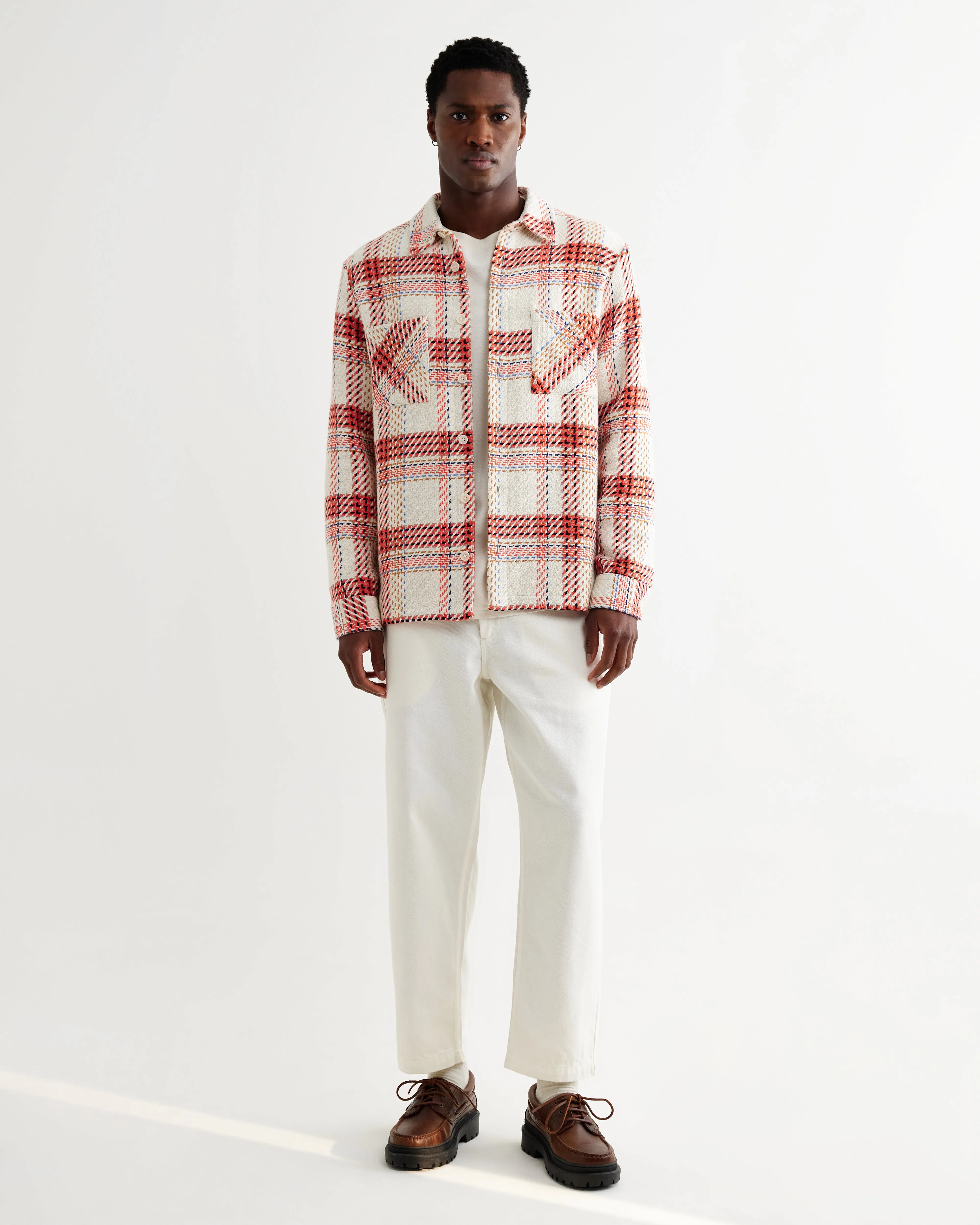 Whiting - Ecru And Red Plaid Weave Overshirt sold by Wax London product image thumbnail 4