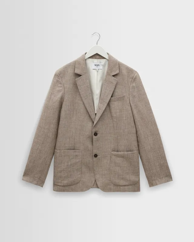 Fintry - Natural And Brown Stripe Linen Single-Breasted Blazer sold by Wax London