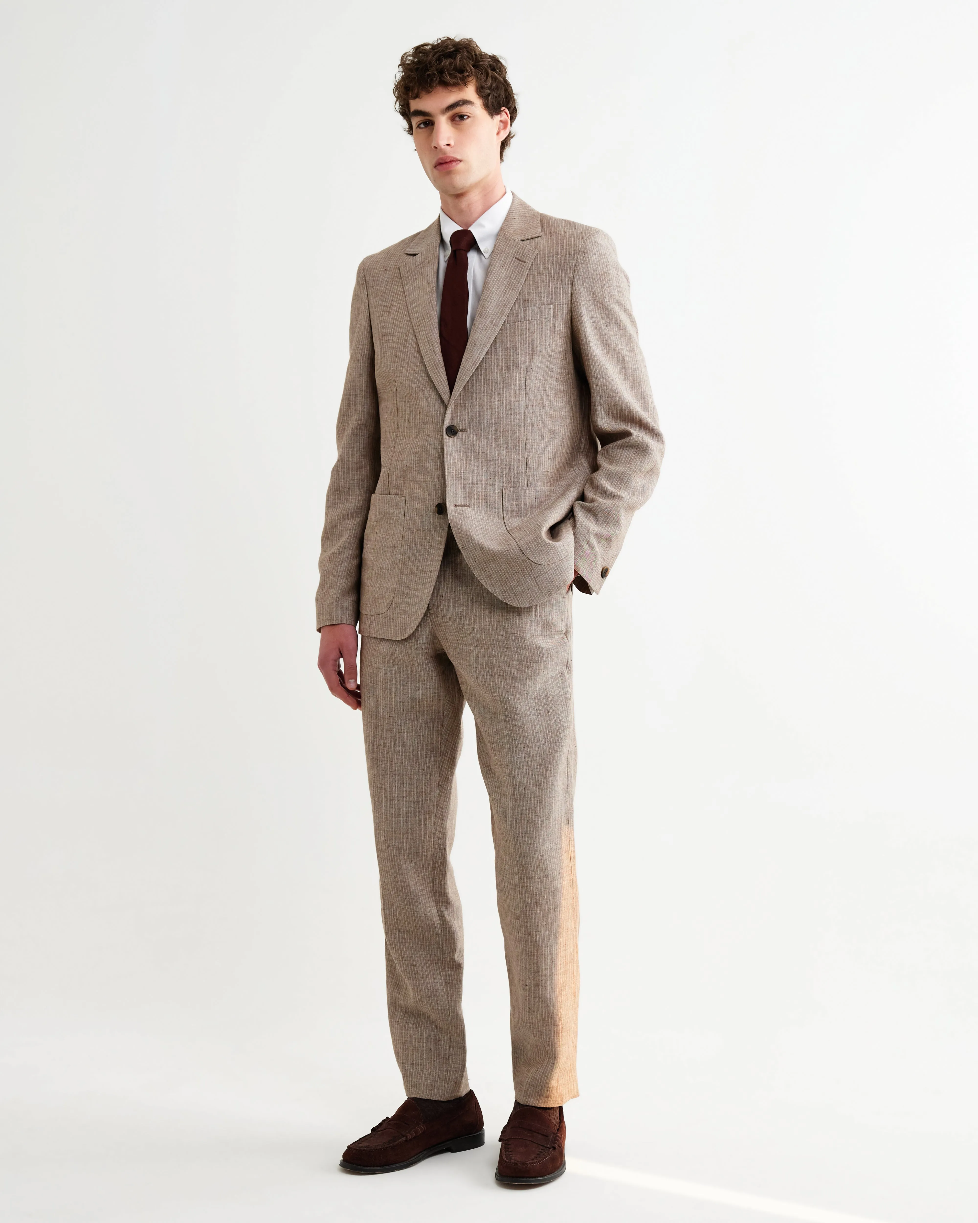 Fintry - Natural And Brown Stripe Linen Single-Breasted Blazer sold by Wax London product image thumbnail 4