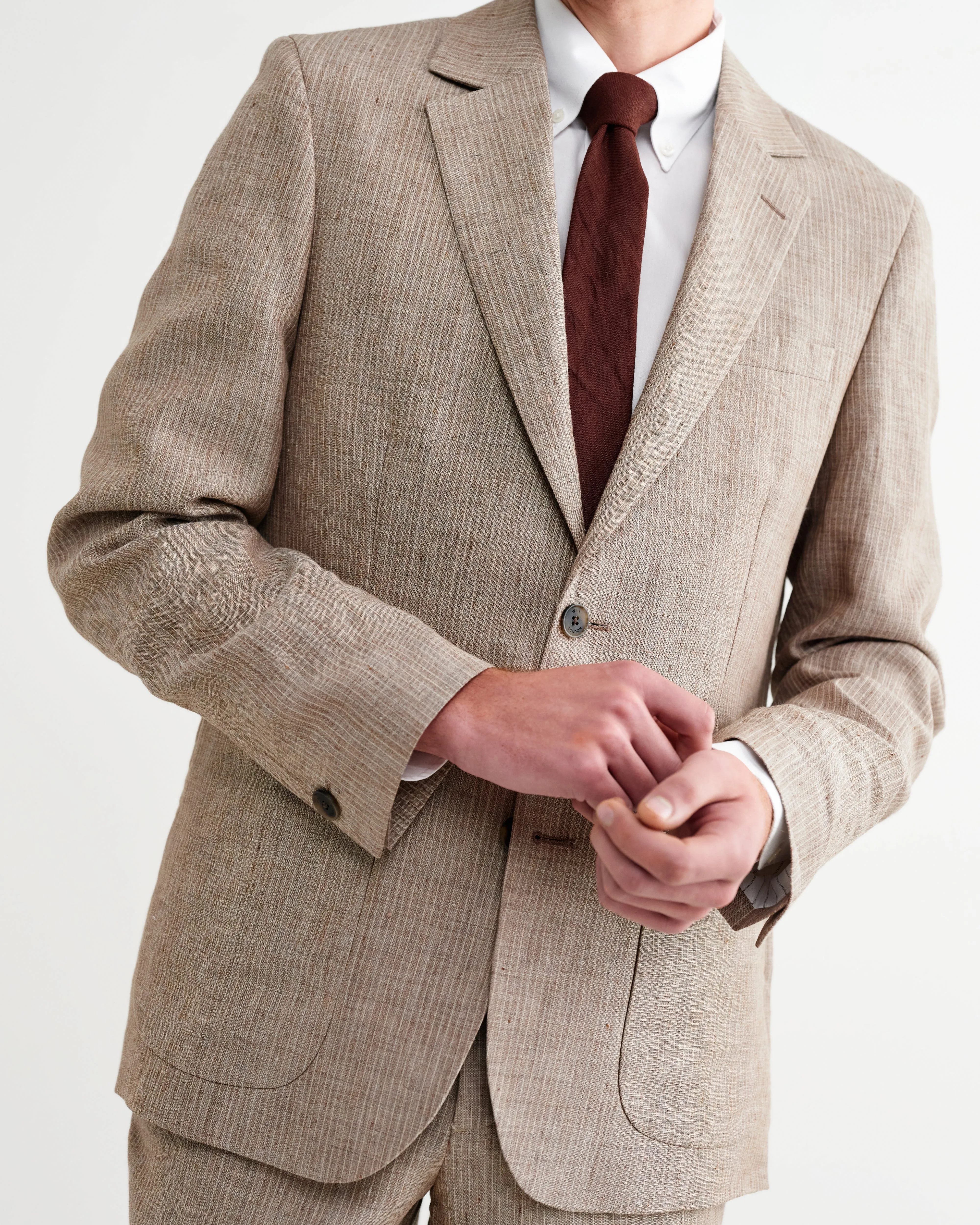 Fintry - Natural And Brown Stripe Linen Single-Breasted Blazer sold by Wax London product image thumbnail 3