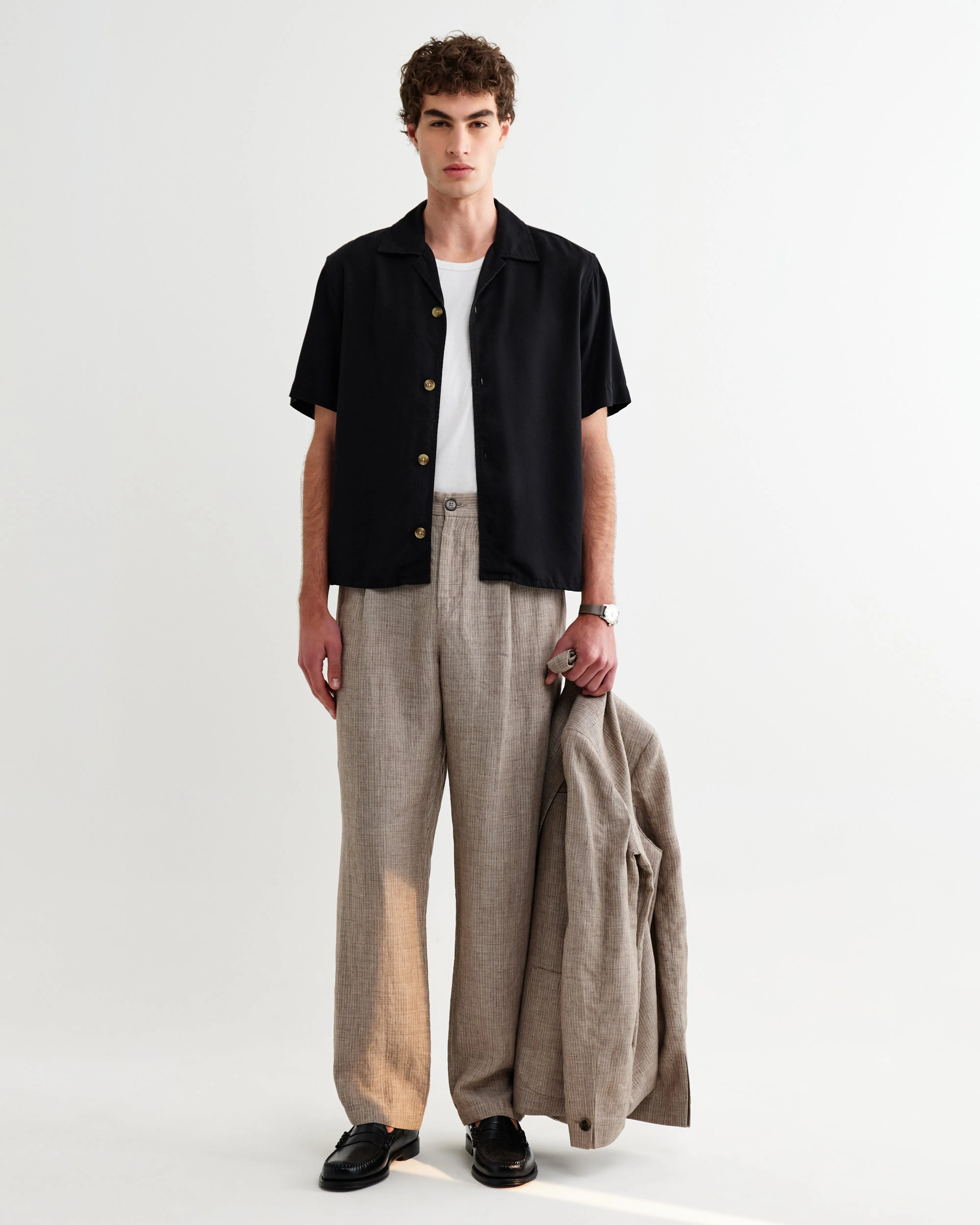 Malham - Natural And Brown Stripe Linen Wide Fit Trousers sold by Wax London product image thumbnail 2