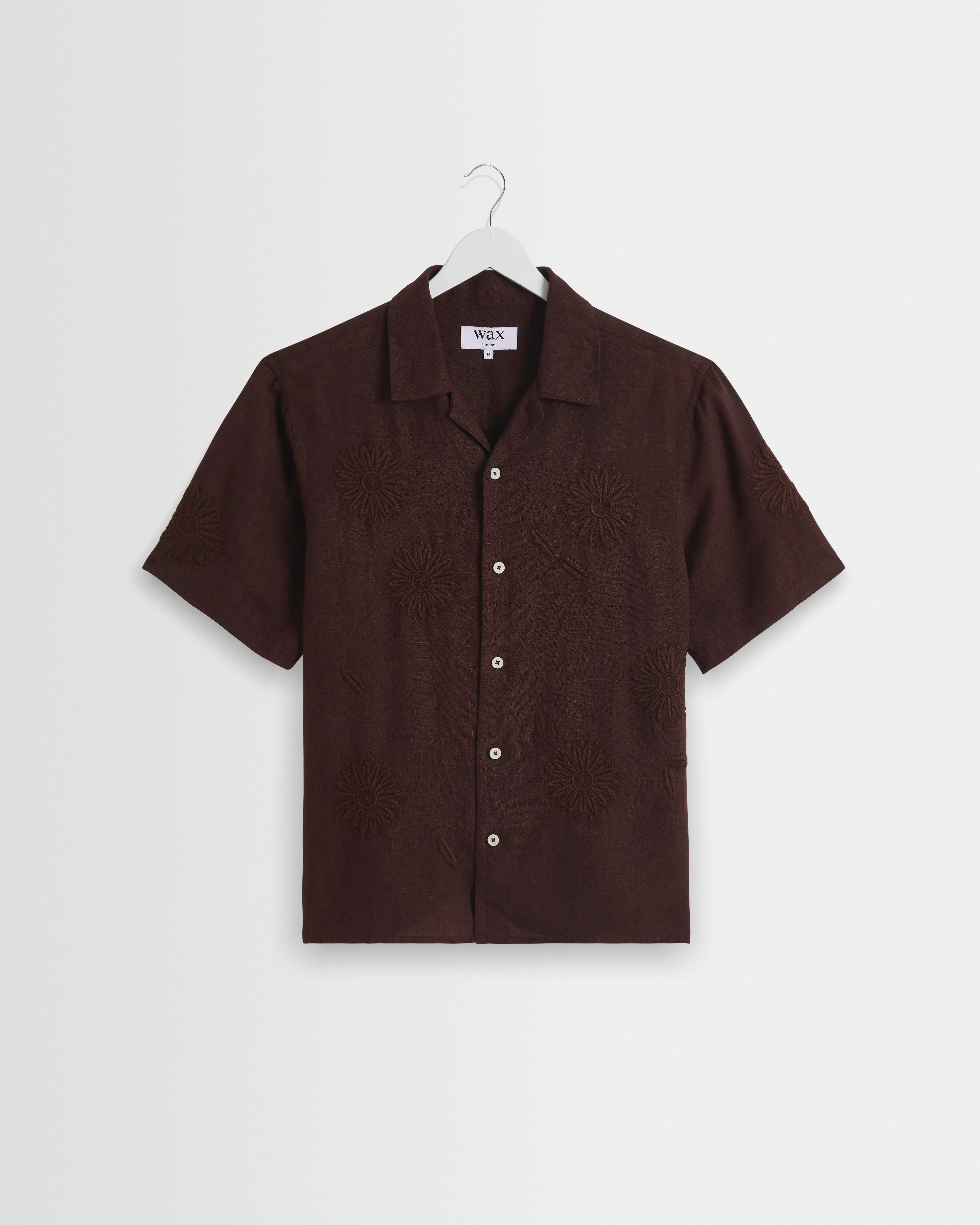 Didcot - Brown Flower Embroidered Short-Sleeve Shirt sold by Wax London