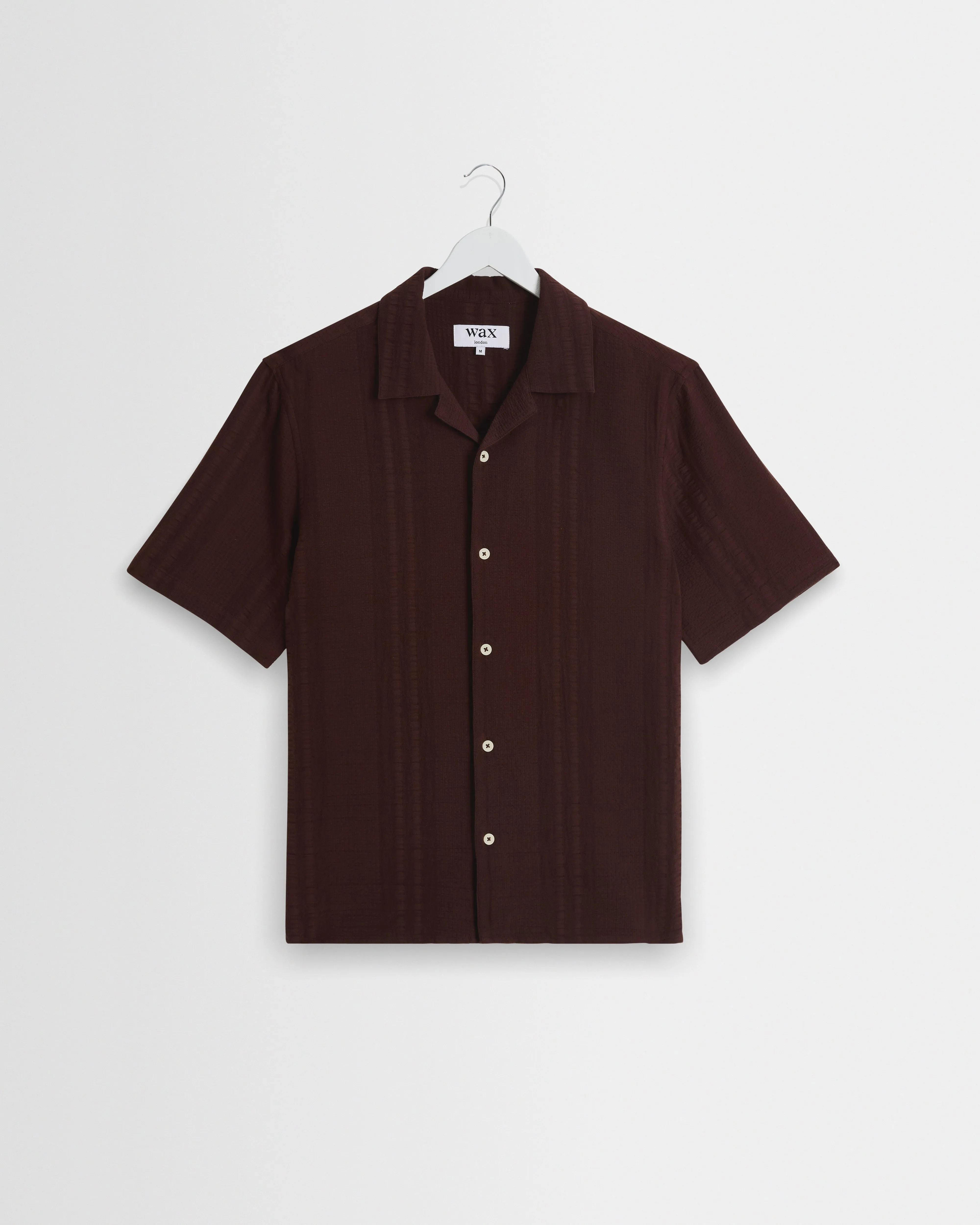 Didcot - Brown Double-Weave Seersucker Short-Sleeve Shirt sold by Wax London