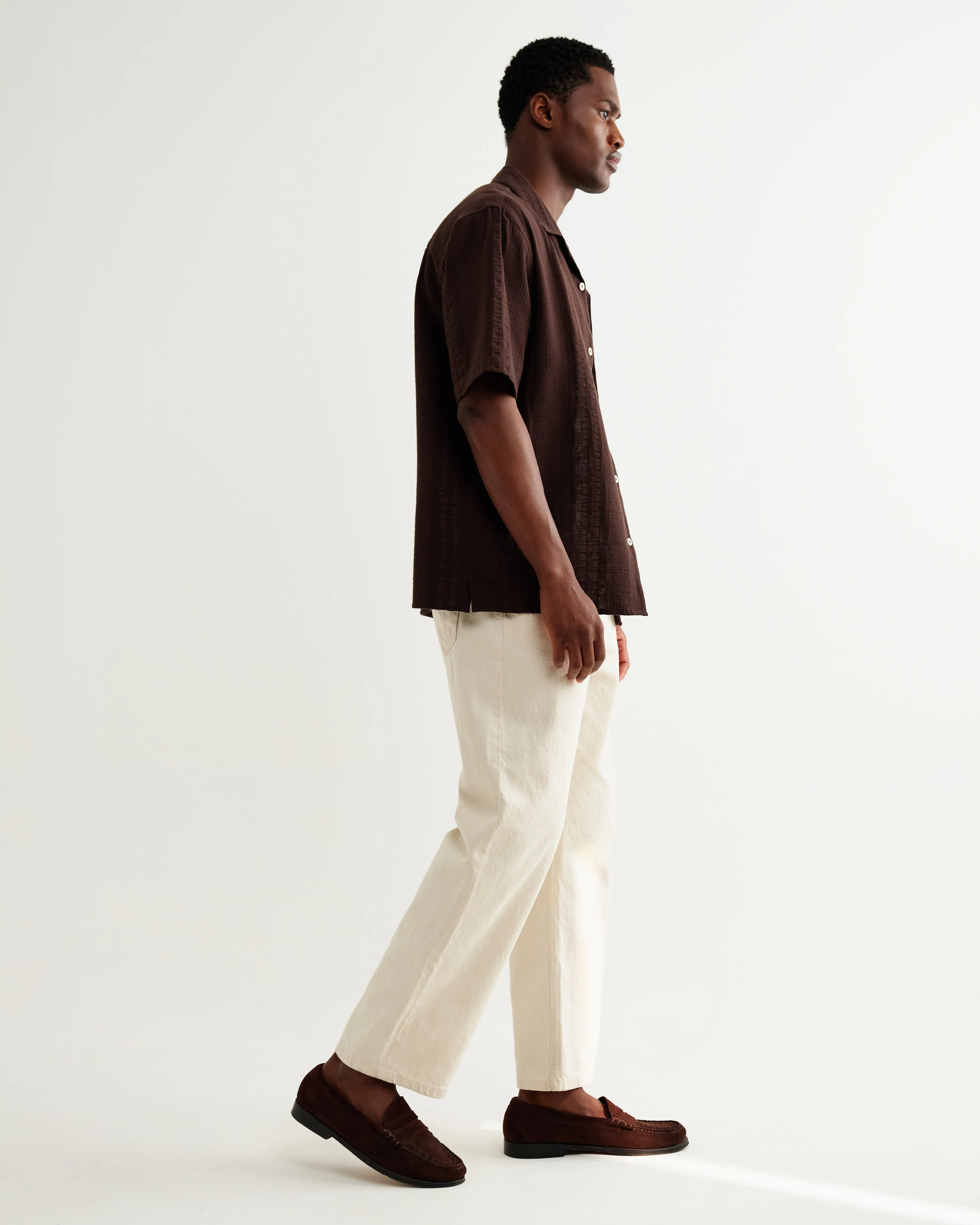 Didcot - Brown Double-Weave Seersucker Short-Sleeve Shirt sold by Wax London product image thumbnail 5