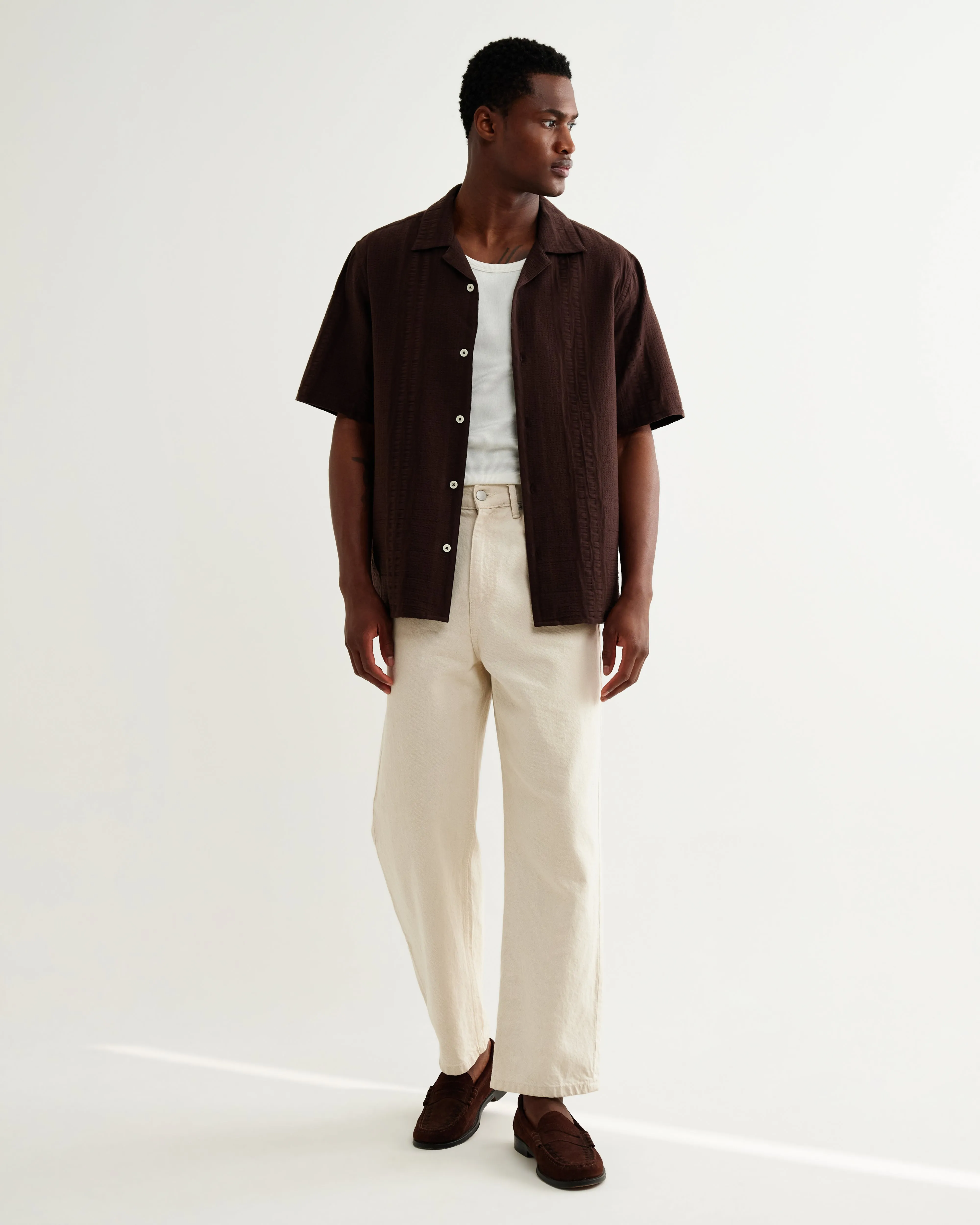 Didcot - Brown Double-Weave Seersucker Short-Sleeve Shirt sold by Wax London product image thumbnail 4