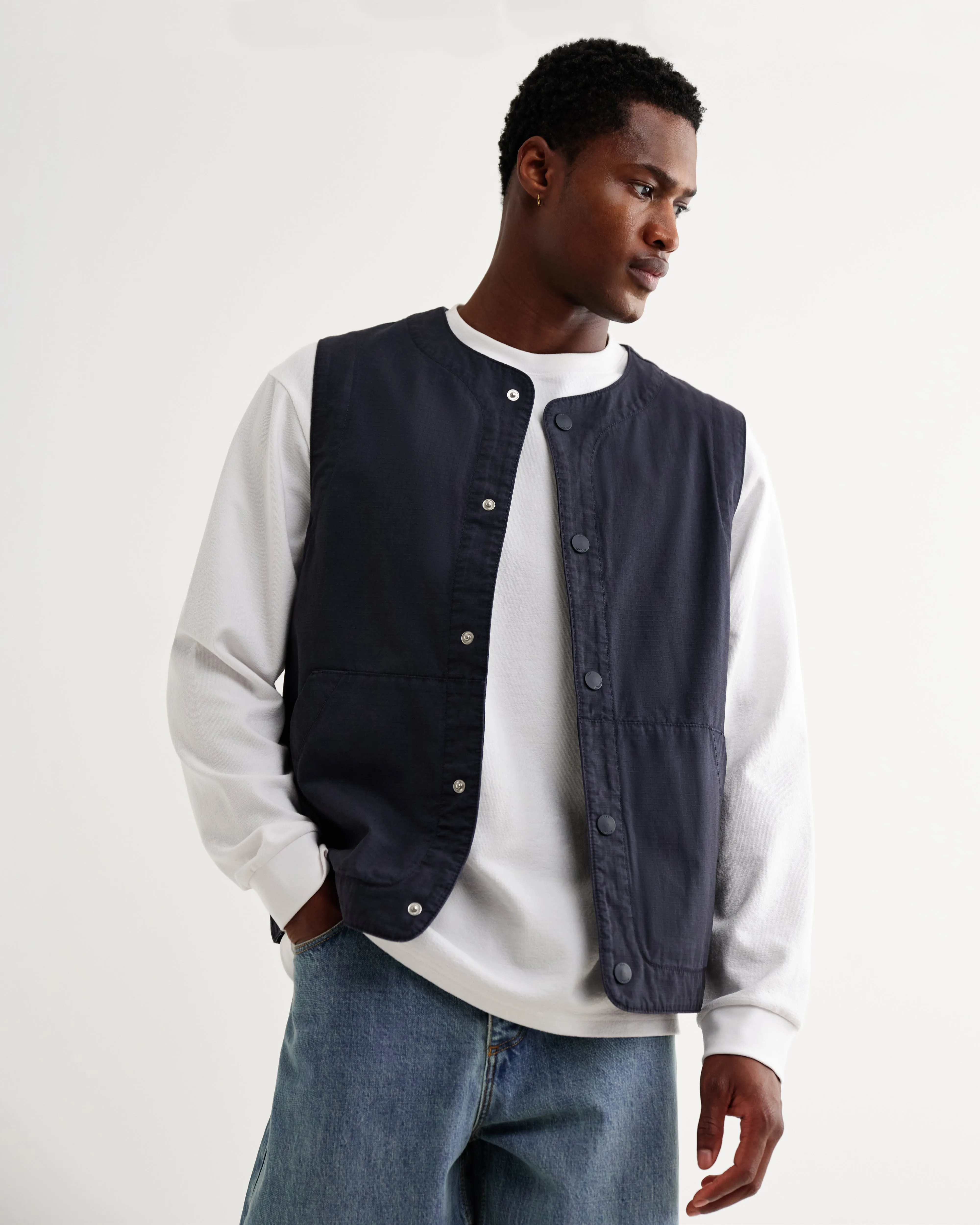 Jedd - Navy Organic Cotton Ripstop Gilet sold by Wax London product image thumbnail 3