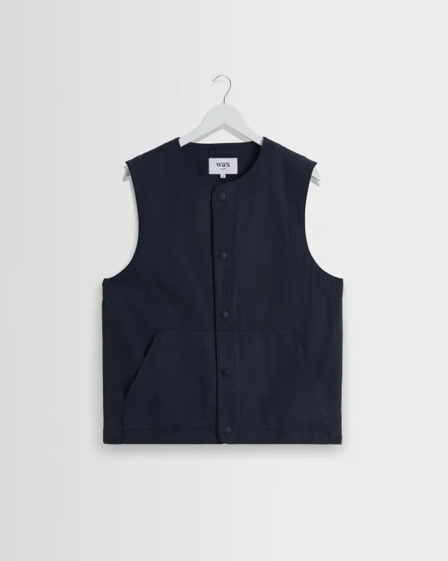 Jedd - Navy Organic Cotton Ripstop Gilet made by Wax London