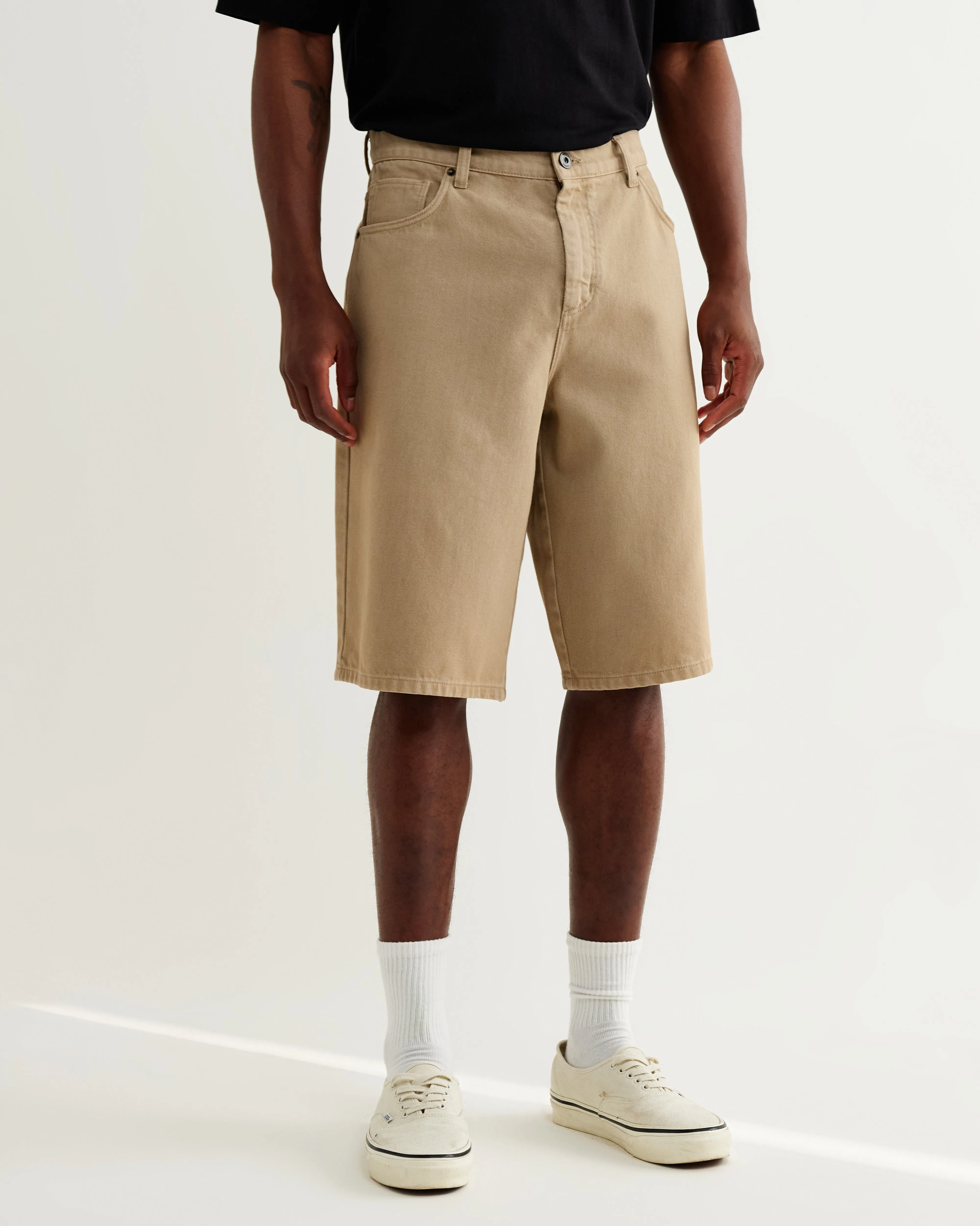 Luca - Washed Beige Organic Cotton Denim Shorts sold by Wax London product image thumbnail 4