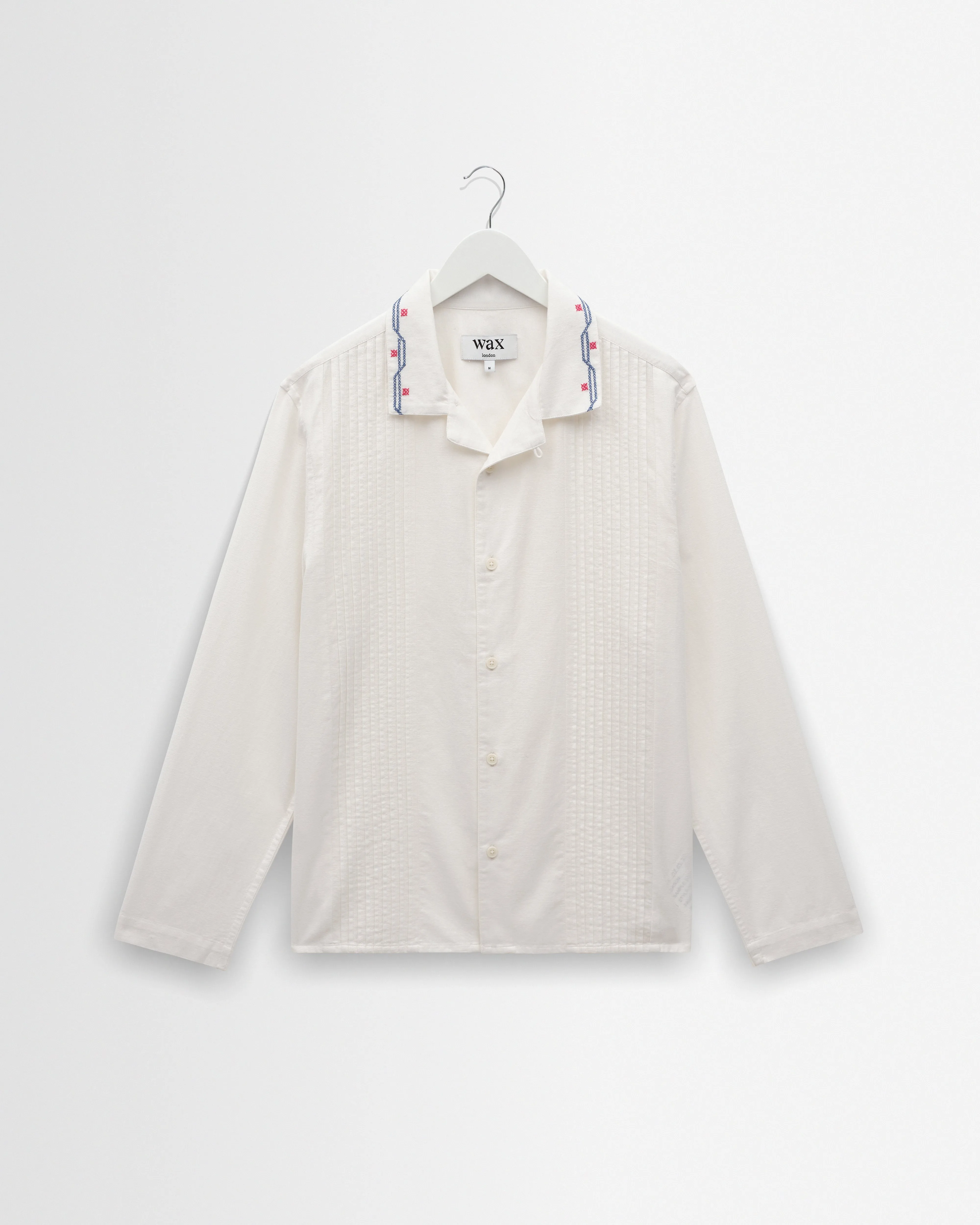 Corey - Ecru Pintuck Border Cotton-Linen Shirt sold by Wax London