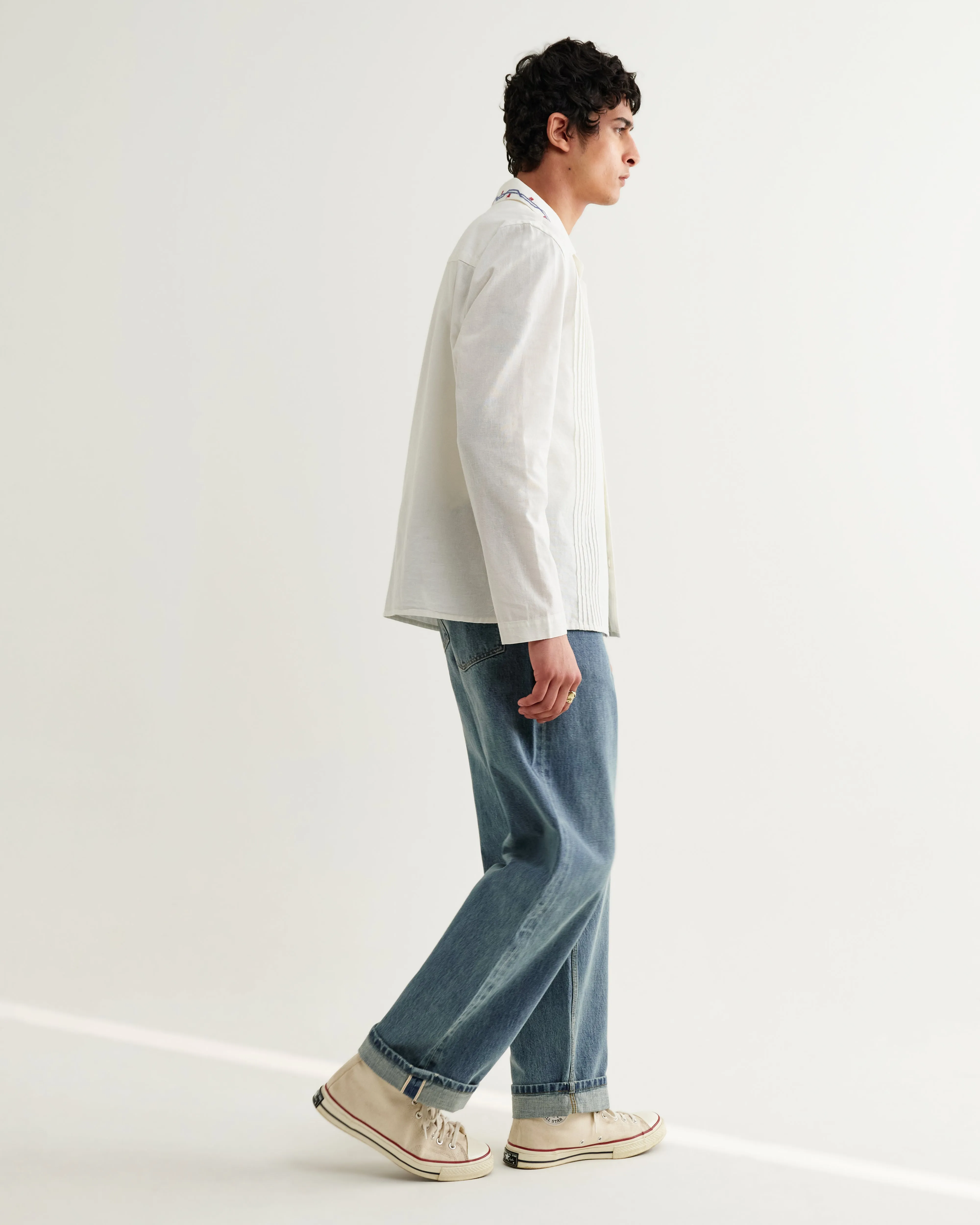 Corey - Ecru Pintuck Border Cotton-Linen Shirt sold by Wax London product image thumbnail 5