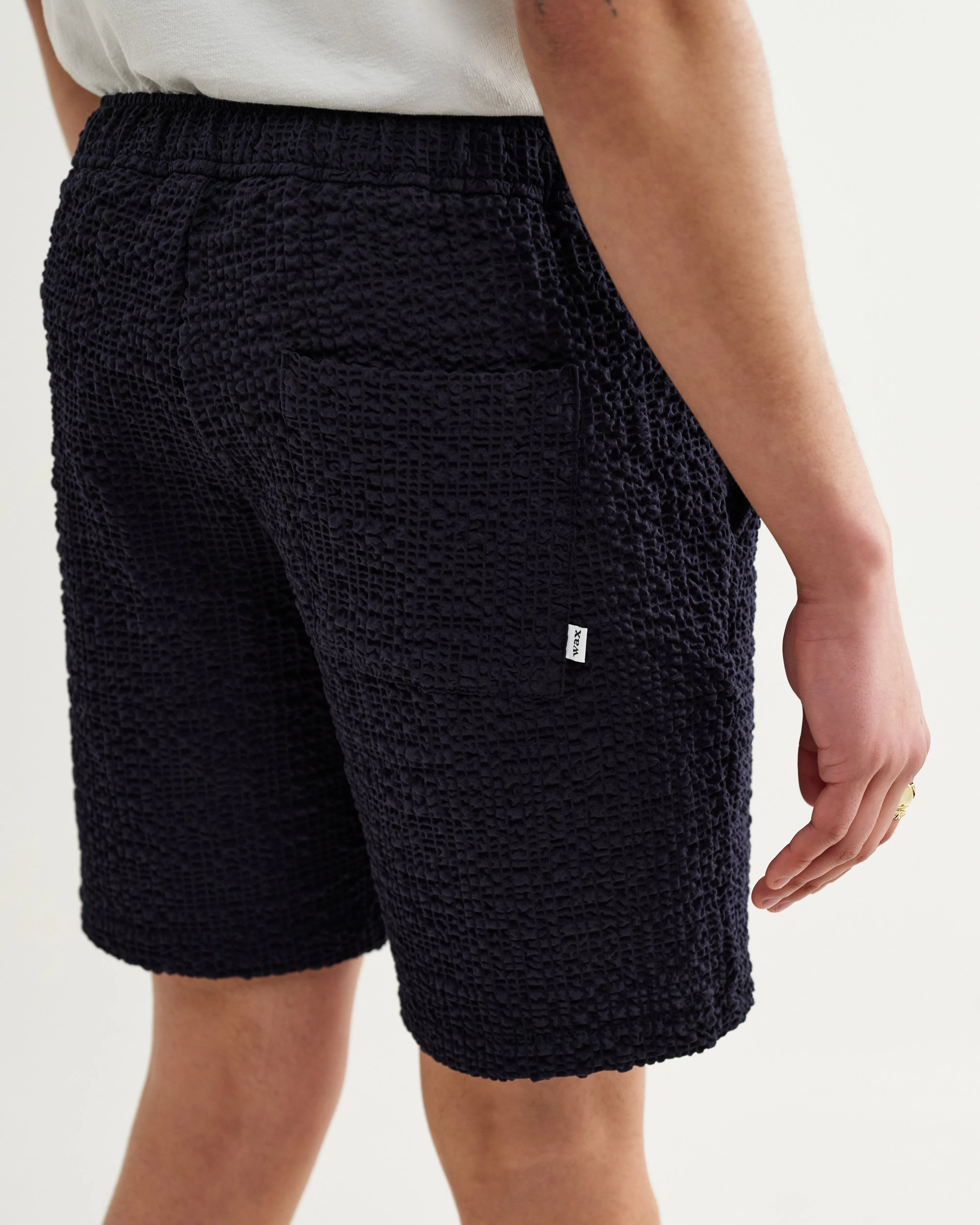 Kurt - Dark Navy Jumbo Seersucker Shorts sold by Wax London product image thumbnail 5