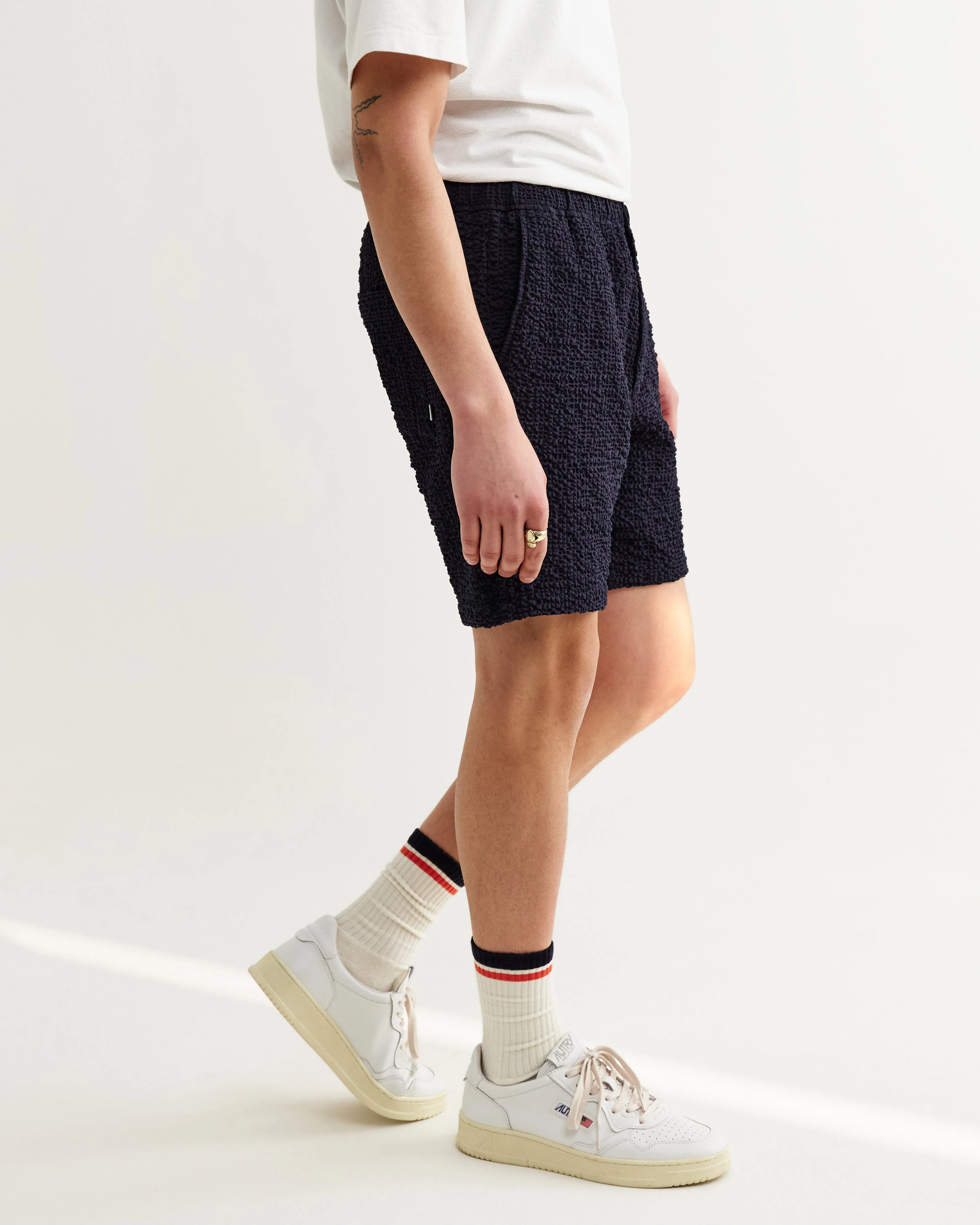 Kurt - Dark Navy Jumbo Seersucker Shorts sold by Wax London product image thumbnail 3