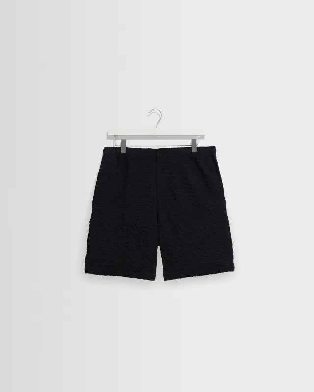 Kurt - Dark Navy Jumbo Seersucker Shorts made by Wax London