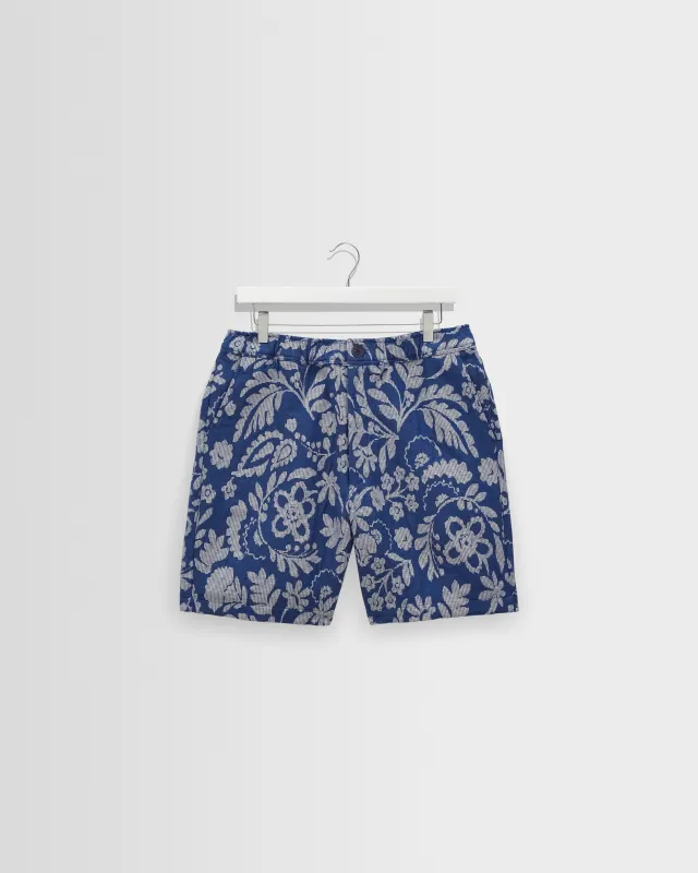 Kurt - Blue And Ecru Floral Jacquard Shorts made by Wax London