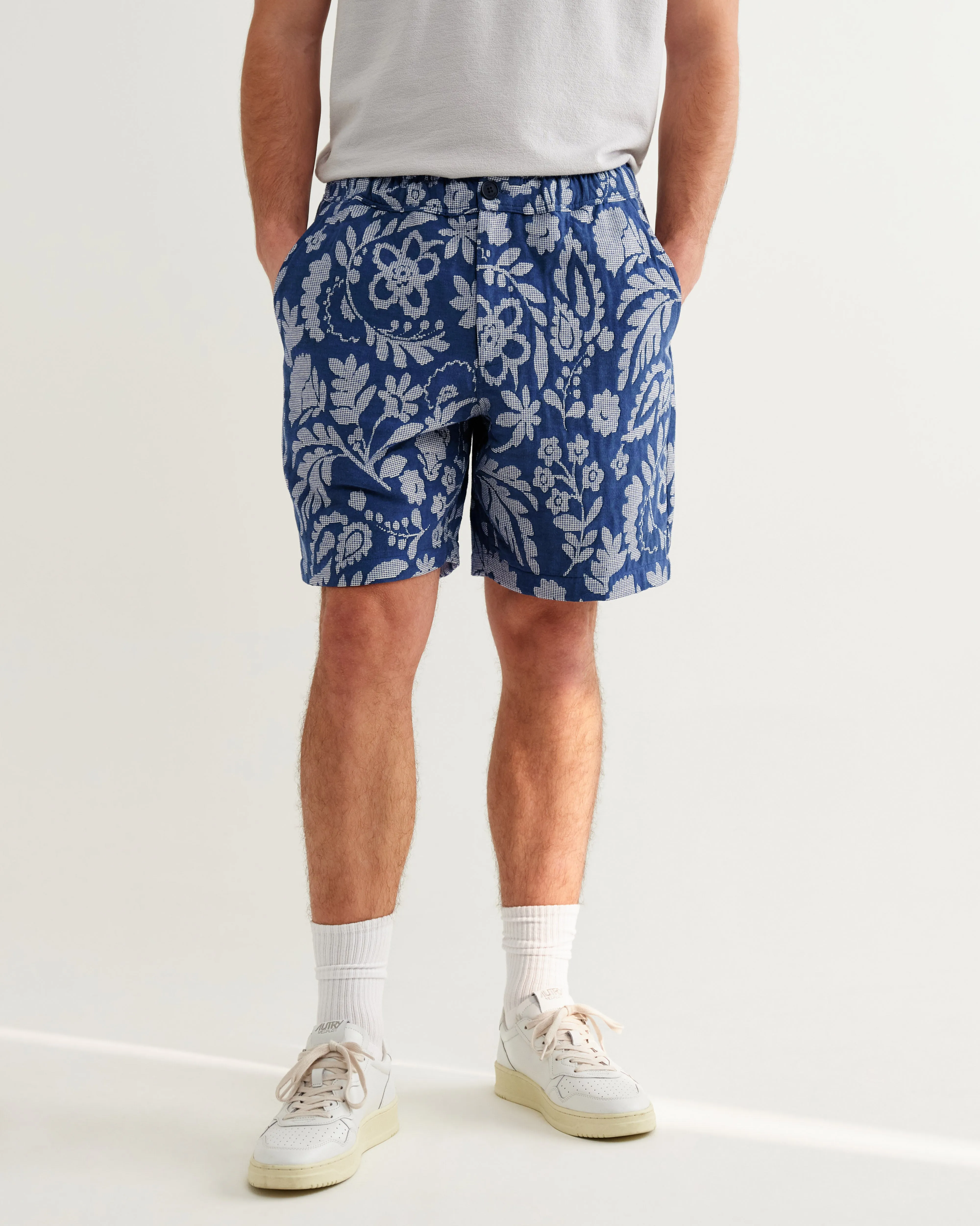 Kurt - Blue And Ecru Floral Jacquard Shorts sold by Wax London product image thumbnail 2