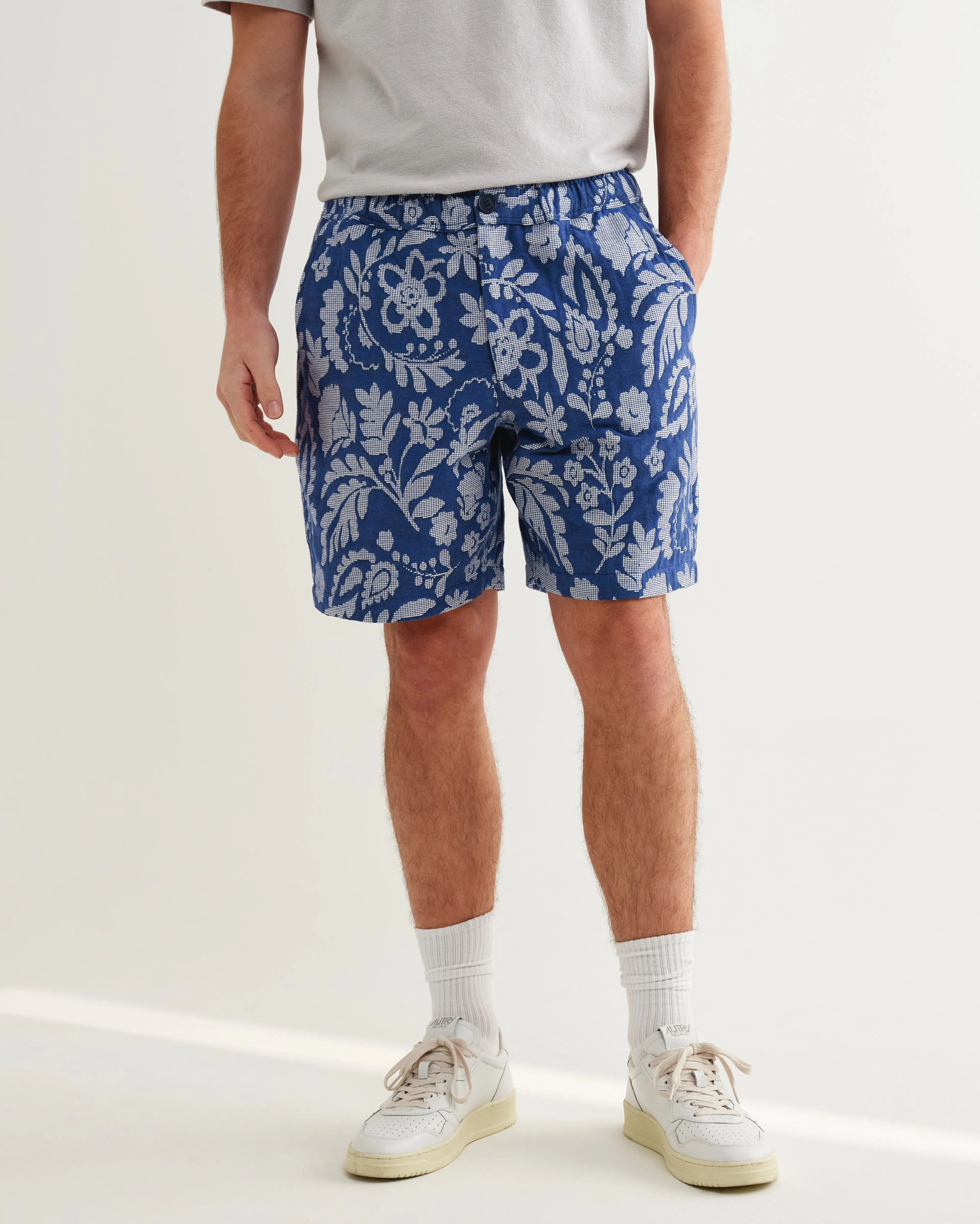 Kurt - Blue And Ecru Floral Jacquard Shorts sold by Wax London product image thumbnail 3